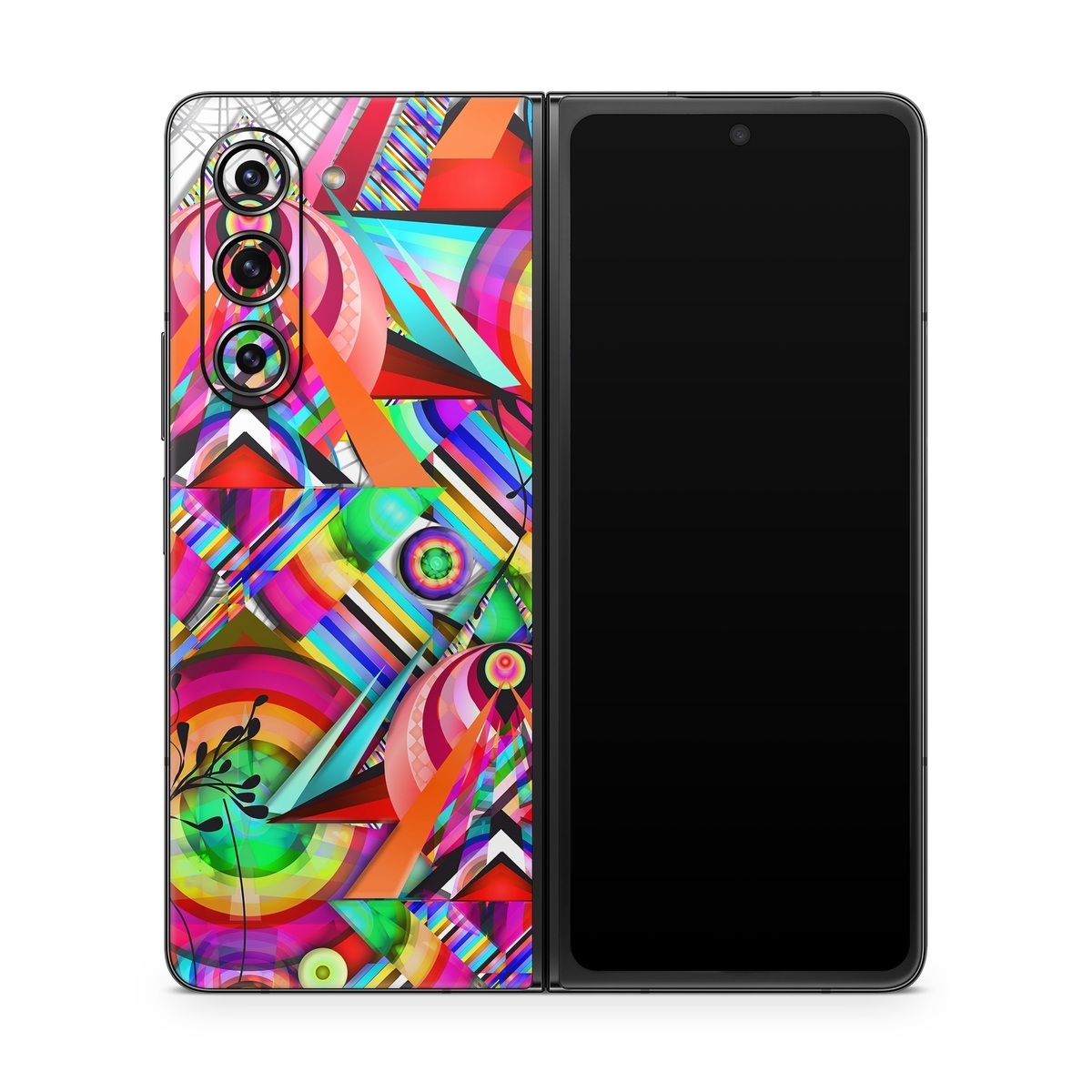 Samsung Galaxy Z Fold5 Skin design of Psychedelic art, Pattern, Design, Graphic design, Colorfulness, Visual arts, Circle, Art, with red, pink, green, yellow, orange colors