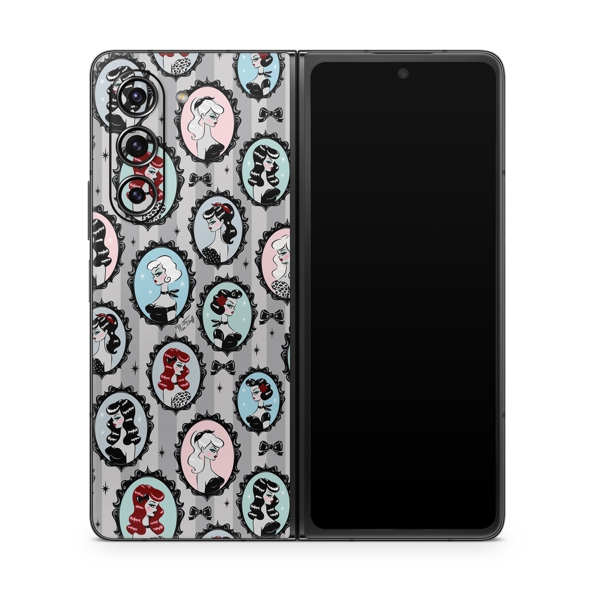 Samsung Galaxy Z Fold5 Skin design of Pattern, Design, Textile, Visual arts, Circle, Art, with black, blue, gray, yellow, red, pink colors
