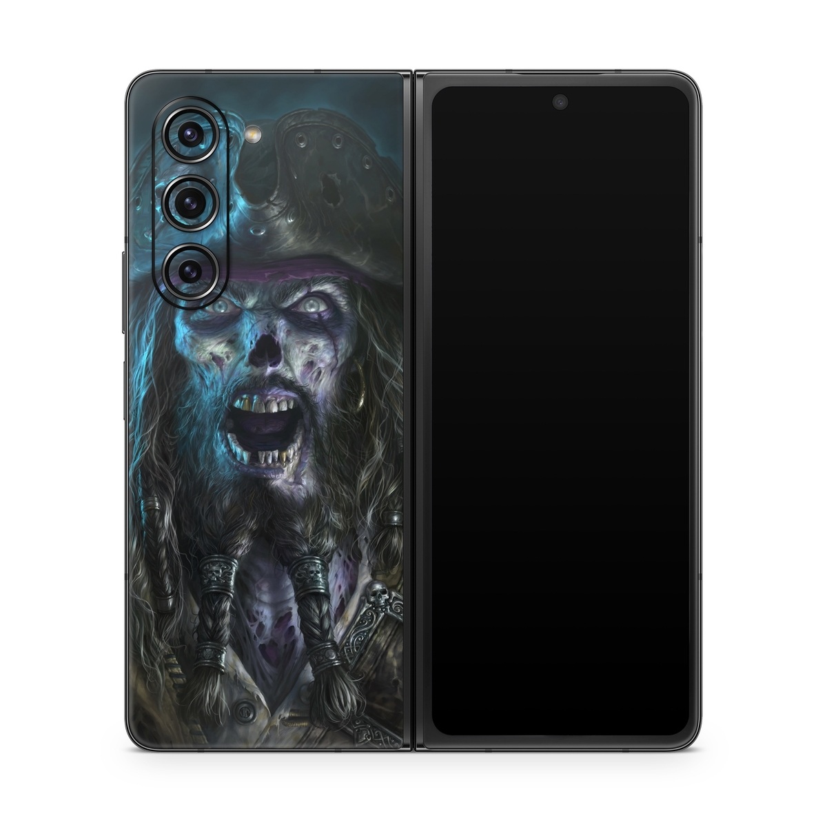 Samsung Galaxy Z Fold5 Skin design of Darkness, Illustration, Art, Ghost, Fictional character, Beard, with black, white, blue, gray colors