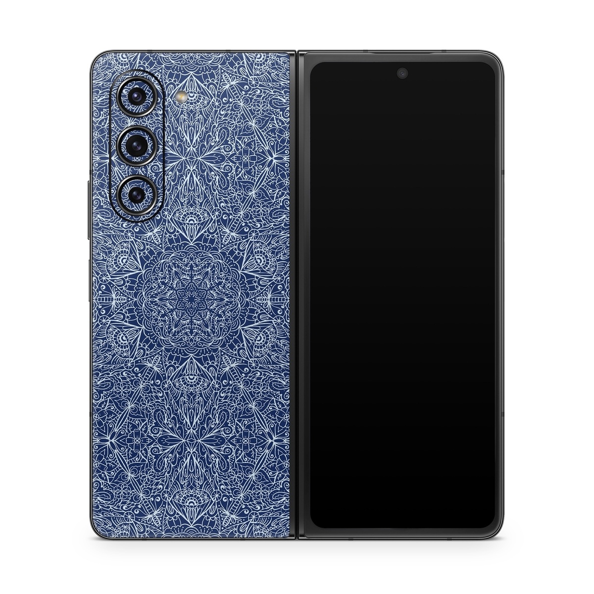 Samsung Galaxy Z Fold5 Skin design of Blue, Pattern, Azure, Cobalt blue, Design, Textile, Electric blue, Wallpaper, Symmetry, with blue, white colors