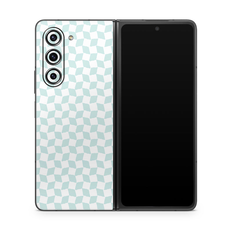 Samsung Galaxy Z Fold5 Skin design of Blue, Azure, Art, Font, Aqua, Rectangle, Floor, Flooring, Material property, Symmetry, with white, blue colors