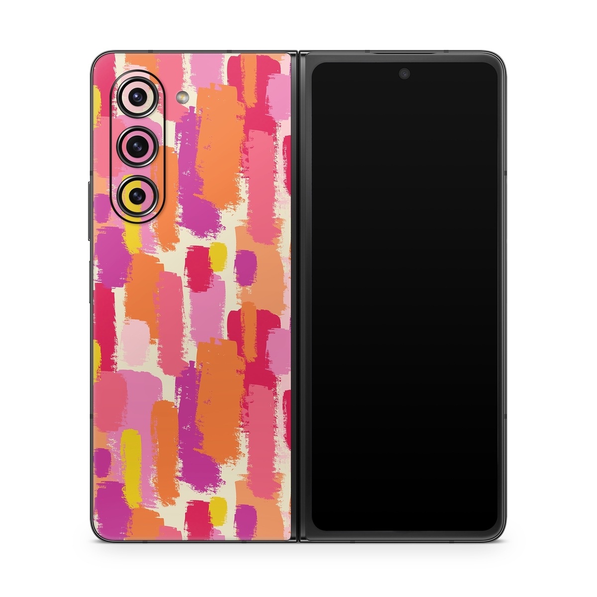 Samsung Galaxy Z Fold5 Skin design of Font, Material property, Magenta, Pattern, Art, Graphics, Tints and shades, Visual arts, Design, Graphic design, with orange, yellow, pink, purple, red, white colors
