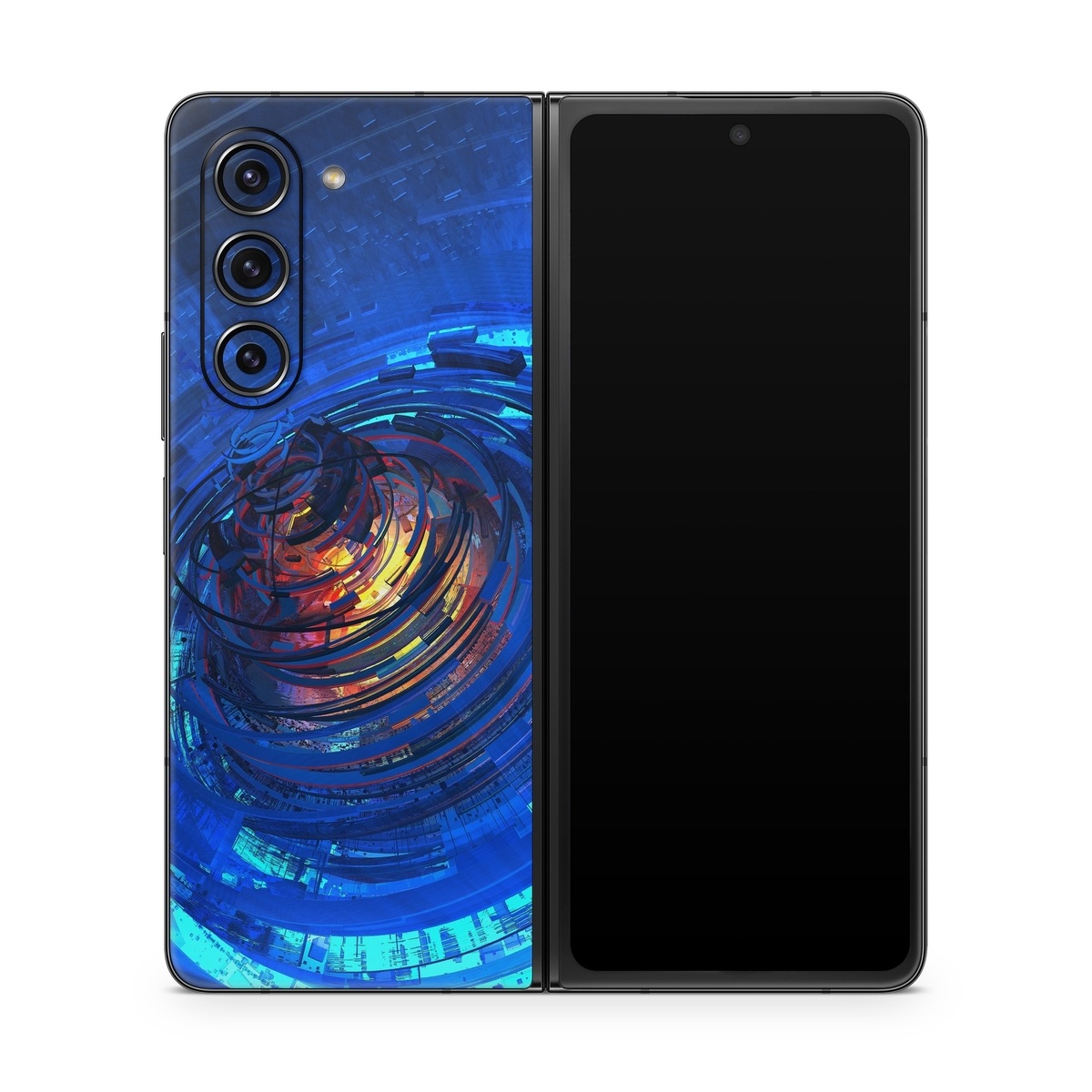 Samsung Galaxy Z Fold5 Skin design of Blue, Water, Circle, Vortex, Electric blue, Wave, Liquid, Graphics, Pattern, Colorfulness, with blue, orange, yellow colors