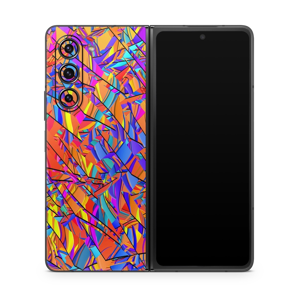 Samsung Galaxy Z Fold5 Skin design of Pattern, Psychedelic art, Line, Visual arts, Art, with orange, yellow, blue, purple, pink colors