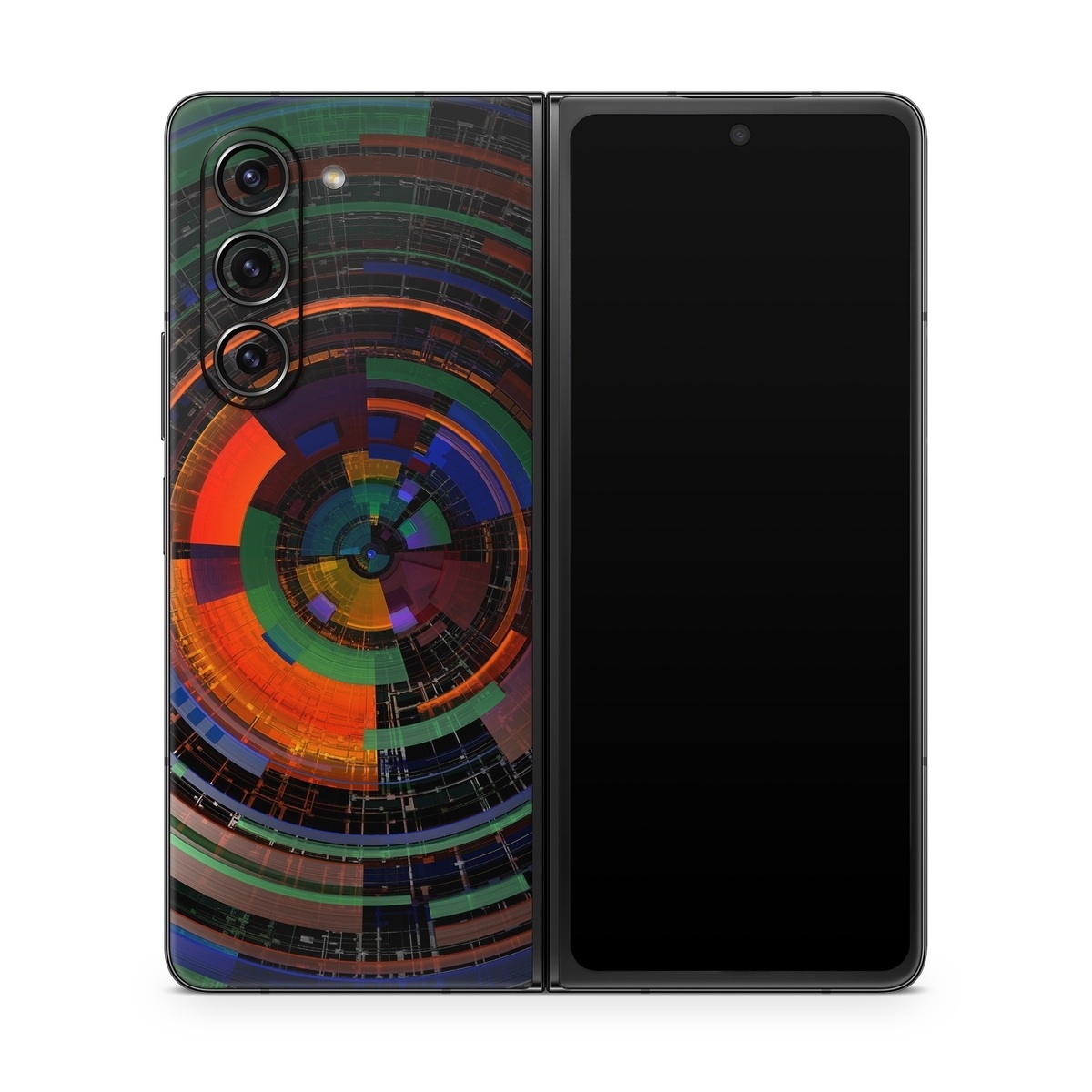 Samsung Galaxy Z Fold5 Skin design of Colorfulness, Pattern, Circle, Design, Architecture, Symmetry, Art, Spiral, Psychedelic art, with black, red, blue, green, orange, brown colors