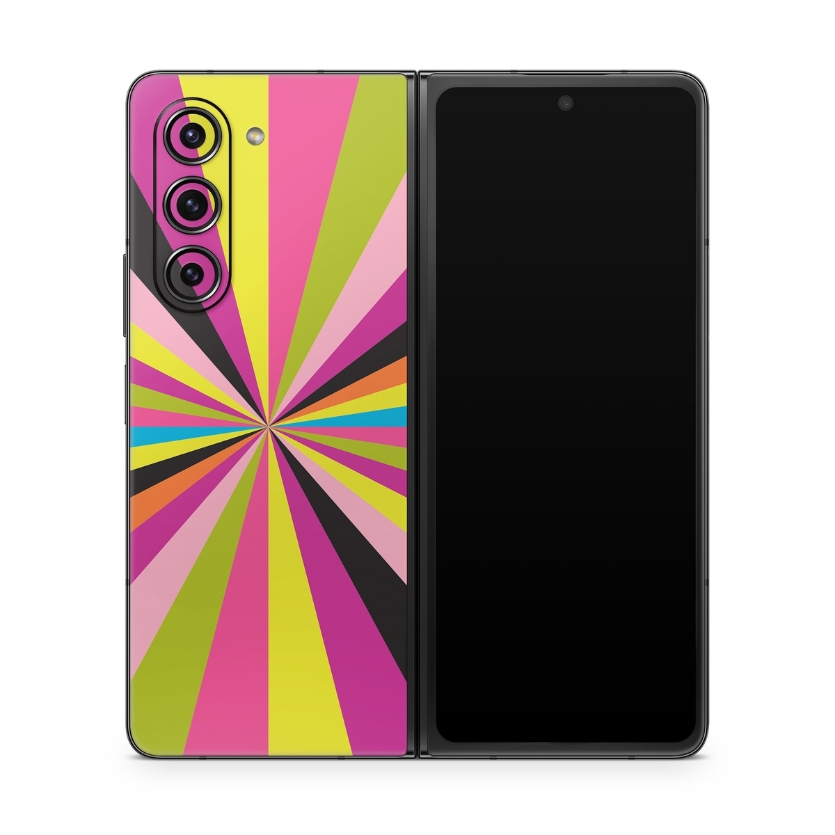 Samsung Galaxy Z Fold5 Skin design of Colorfulness, Material property, Magenta, Symmetry, Tints and shades, Creative arts, Pattern, Electric blue, Art, Design, with black, pink, yellow, purple, green, blue, orange colors