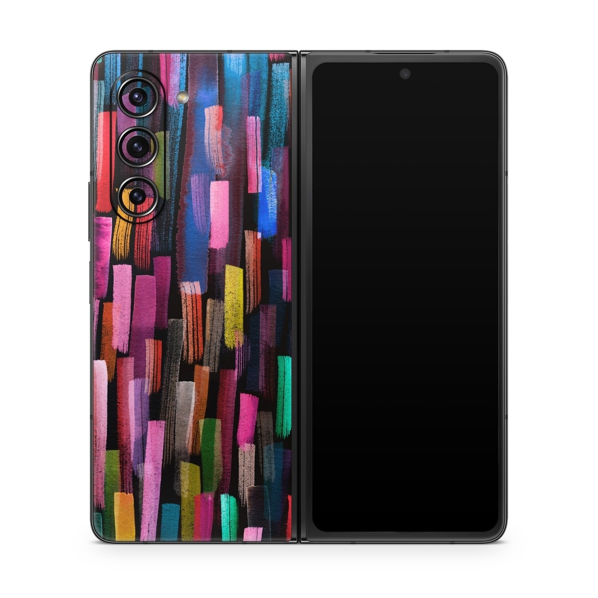 Samsung Galaxy Z Fold5 Skin design of Colorfulness, Textile, Art, Wood, Line, Material property, Font, Pattern, Tints and shades, Magenta, with black, blue, green, red, pink, yellow, orange, white, gray colors