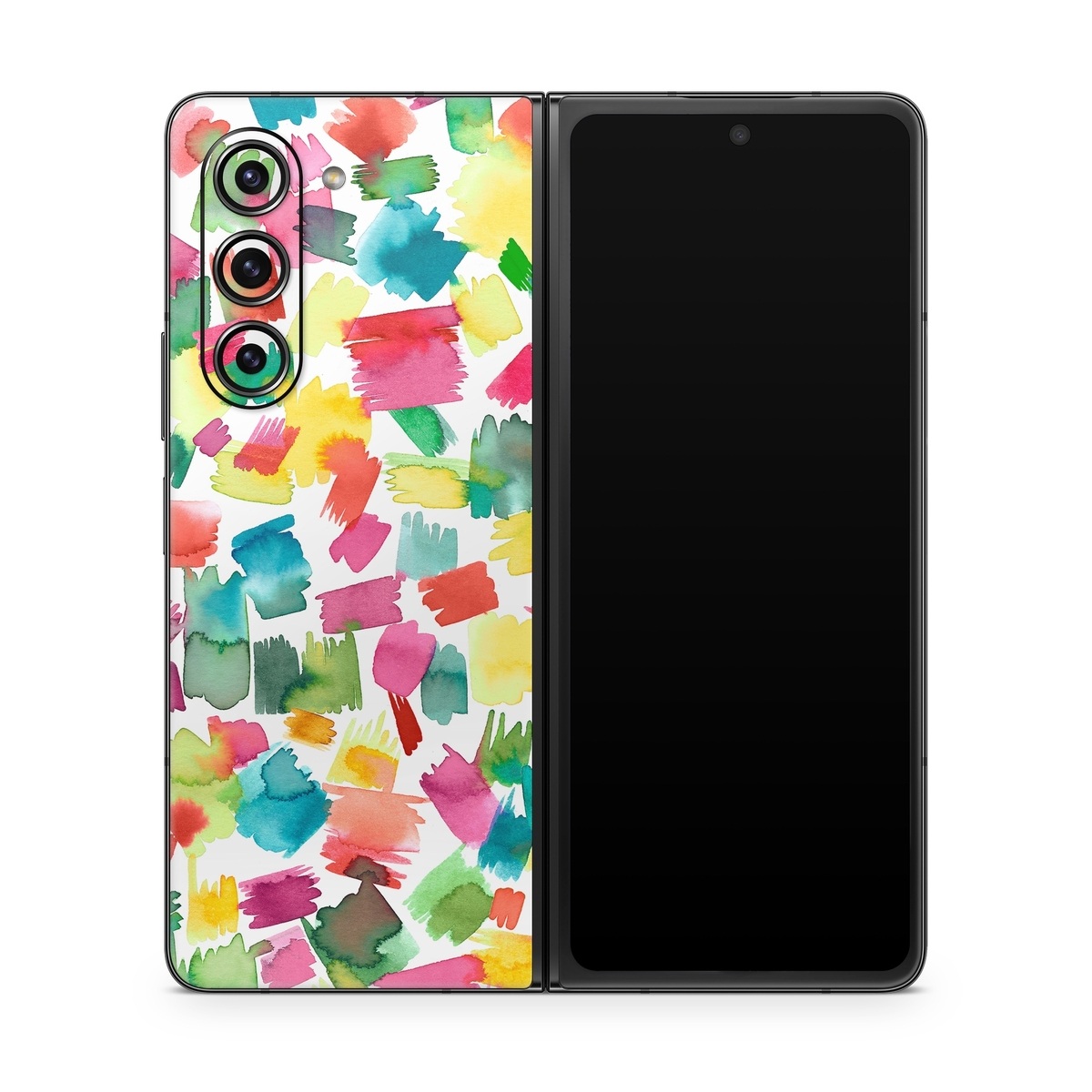 Samsung Galaxy Z Fold5 Skin design of Colorfulness, Rectangle, Pattern, Art, Creative arts, Font, Circle, Tints and shades, Symmetry, Magenta, with white, red, pink, yellow, orange, green, blue colors