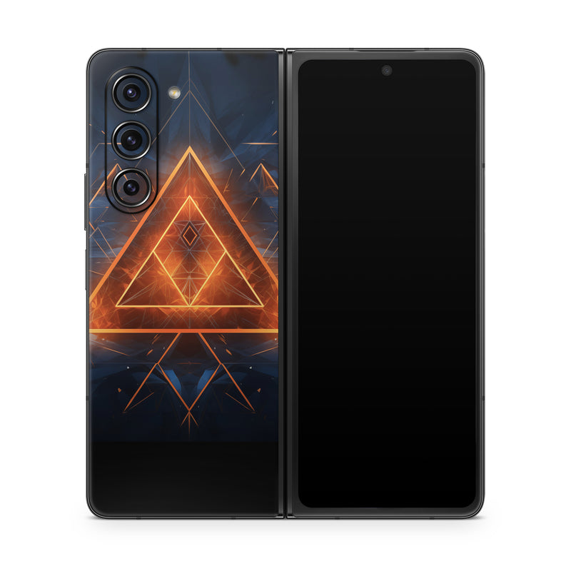 Samsung Galaxy Z Fold5 Skin design of Sky, Atmosphere, Water, Triangle, Cloud, Electricity, Astronomical object, Tree, Star, Font, with black, white, orange, yellow, red, blue colors