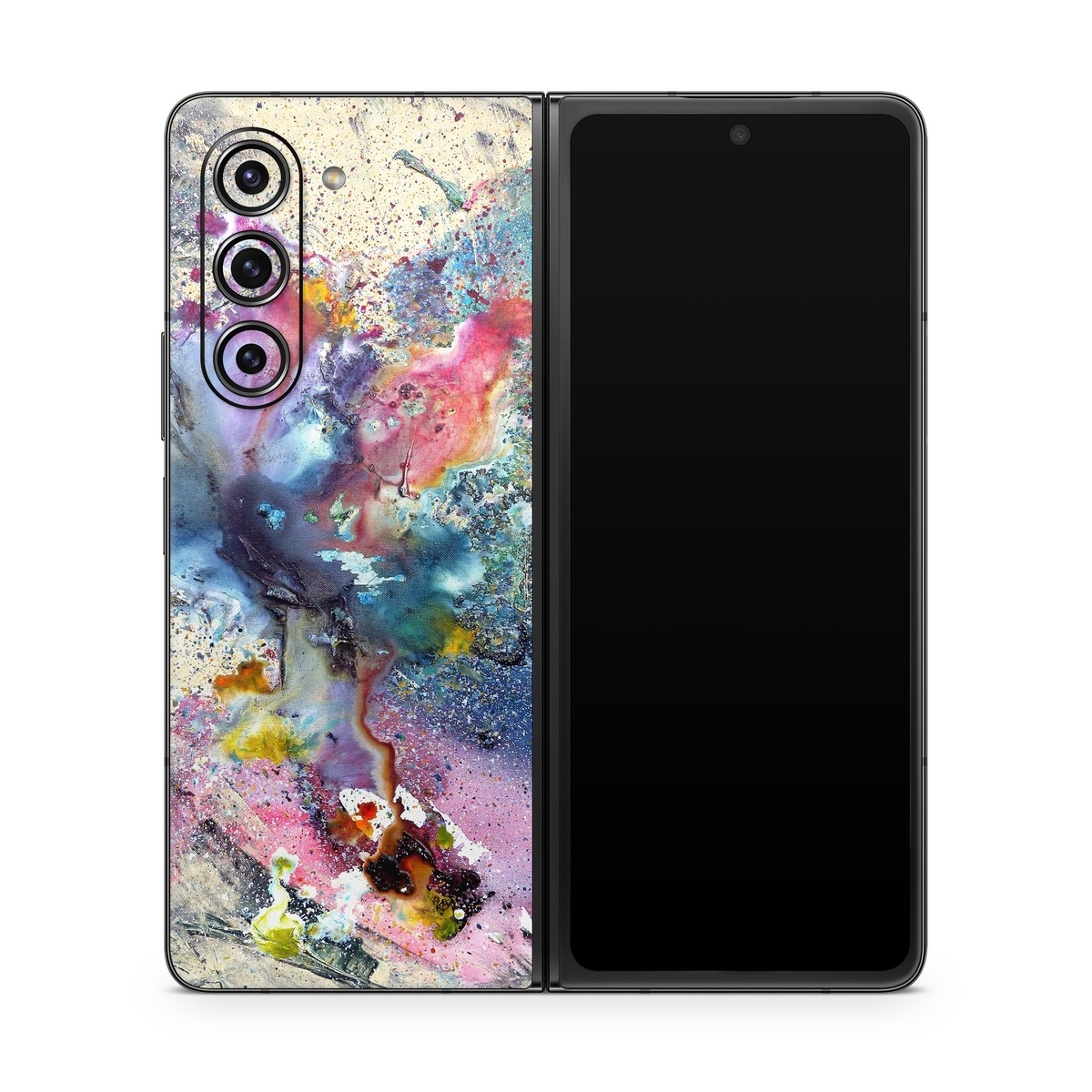 Samsung Galaxy Z Fold5 Skin design of Watercolor paint, Painting, Acrylic paint, Art, Modern art, Paint, Visual arts, Space, Colorfulness, Illustration, with gray, black, blue, red, pink colors