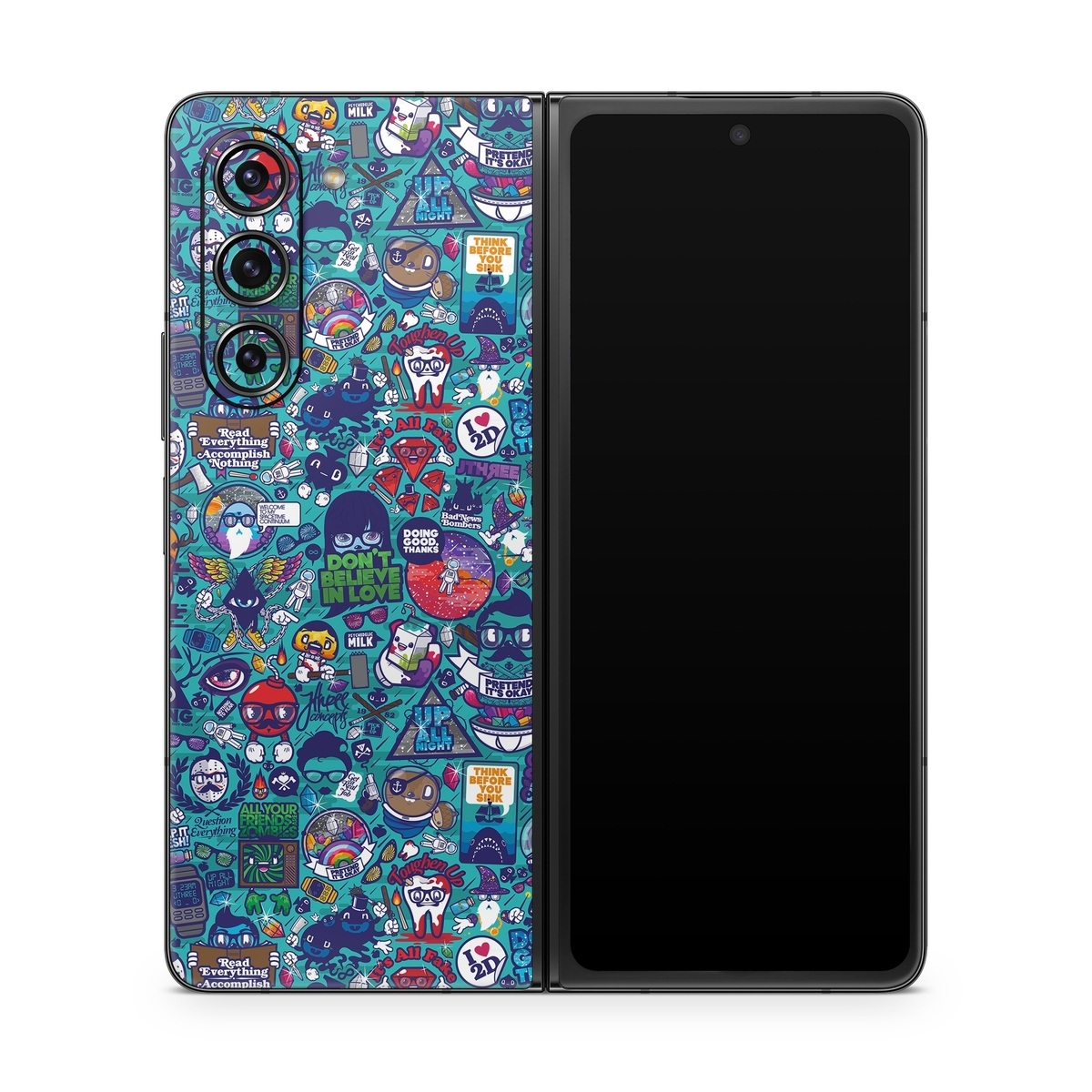 Samsung Galaxy Z Fold5 Skin design of Art, Visual arts, Illustration, Graphic design, Psychedelic art, with blue, black, gray, red, green colors