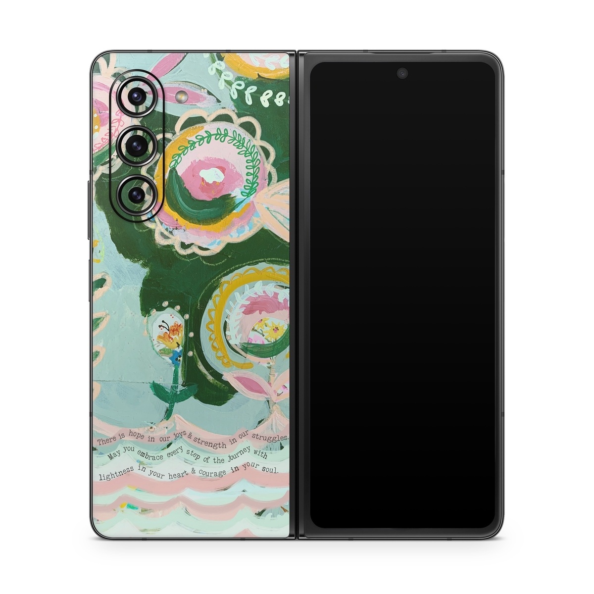 Samsung Galaxy Z Fold5 Skin design of Textile, Art, Font, Creative arts, Pattern, Painting, Circle, Illustration, Motif, Drawing, with blue, green, pink, yellow, orange, black colors