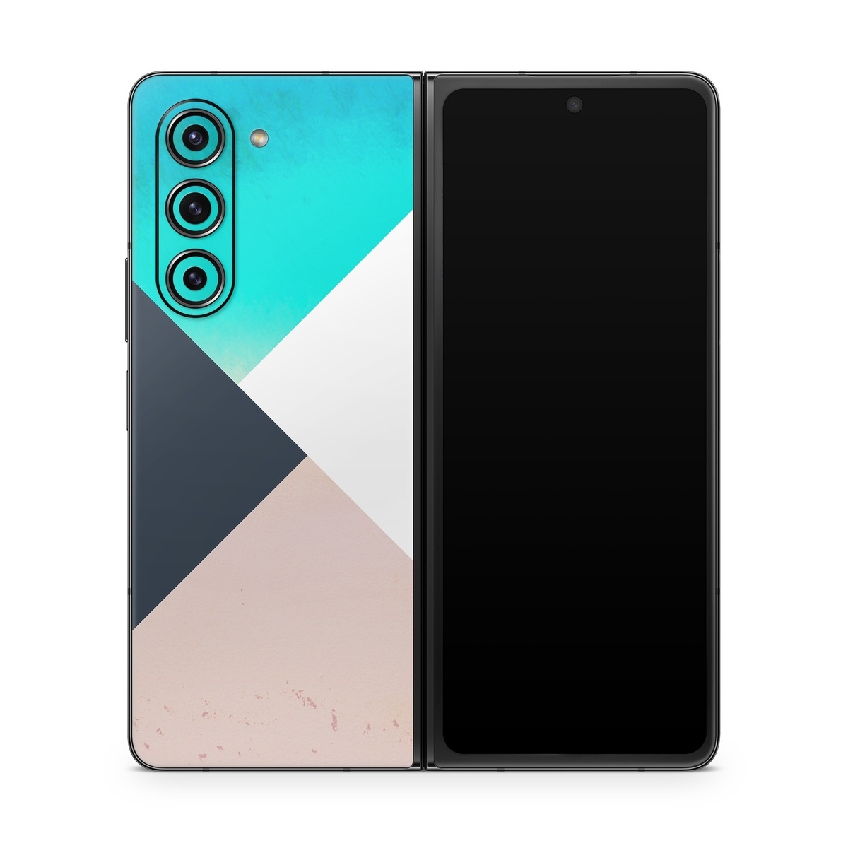 Samsung Galaxy Z Fold5 Skin design of Blue, Turquoise, Aqua, Line, Triangle, Design, Material property, Graphic design, Pattern, Architecture, with black, white, brown, blue colors