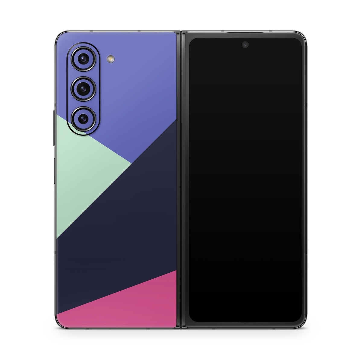 Samsung Galaxy Z Fold5 Skin design of Purple, Violet, Line, Magenta, Graphic design, Triangle, Pattern, Design, Material property, Font, with black, blue, green, pink colors