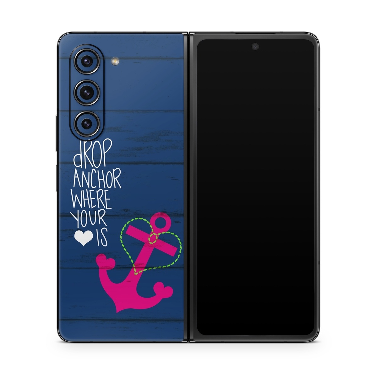 Samsung Galaxy Z Fold5 Skin design of Font, Text, Love, Heart, Illustration, Anchor, Graphic design, Gesture, with black, purple, gray, red, blue, white colors