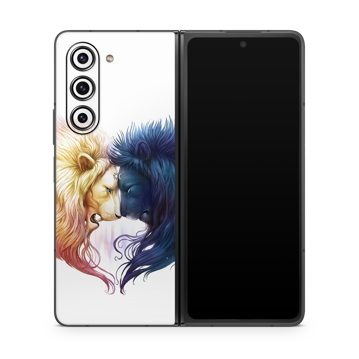 Samsung Galaxy Z Fold5 Skin design of Vertebrate, Eyelash, Mammal, Ear, Gesture, Cartoon, Art, Painting, Happy, Paint, with white, black, blue, orange, yellow, red, purple colors