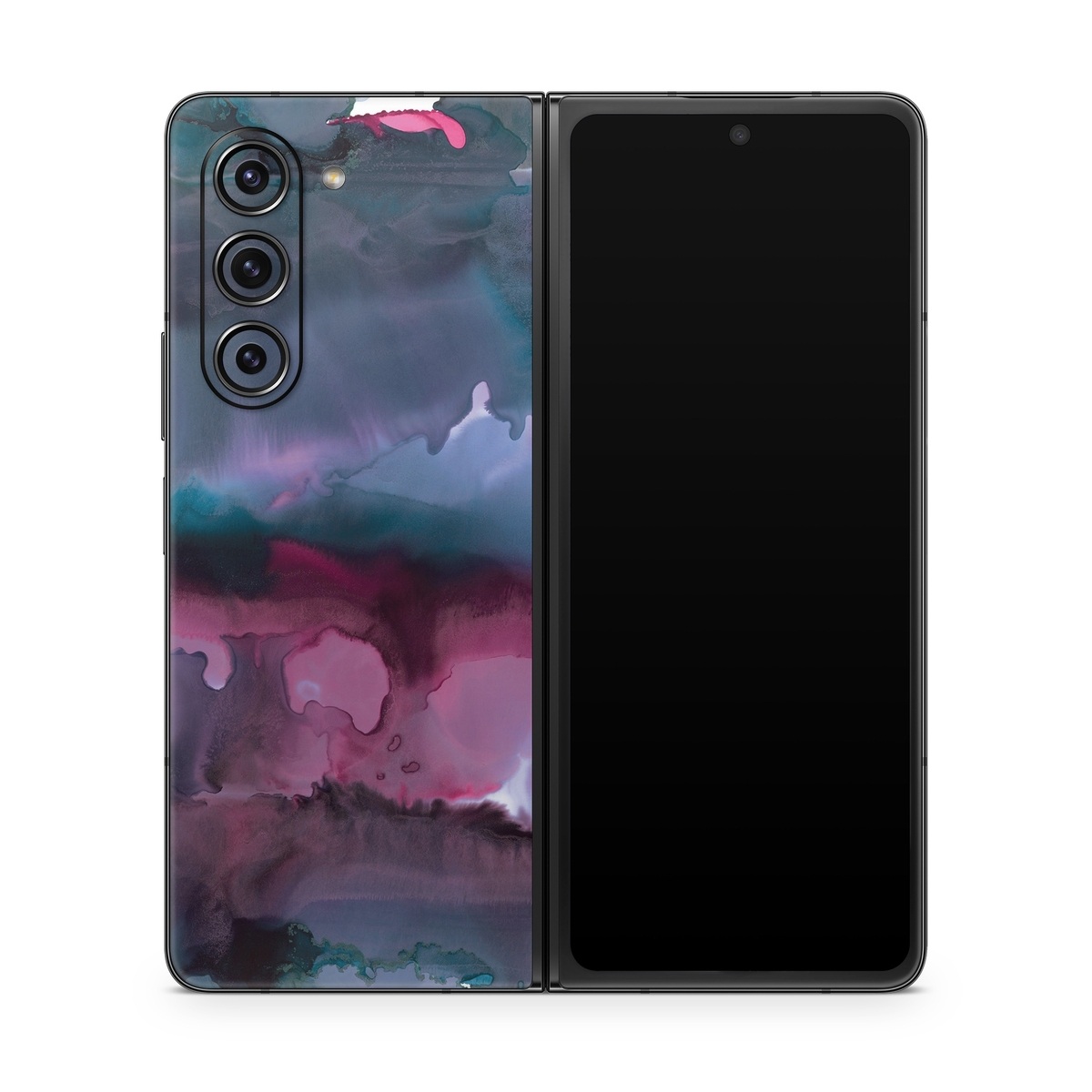 Samsung Galaxy Z Fold5 Skin design of Watercolor paint, Purple, Painting, Ice, Magenta, Sky, Art, Cloud, Paint, Modern art, with black, white, purple, blue, red colors