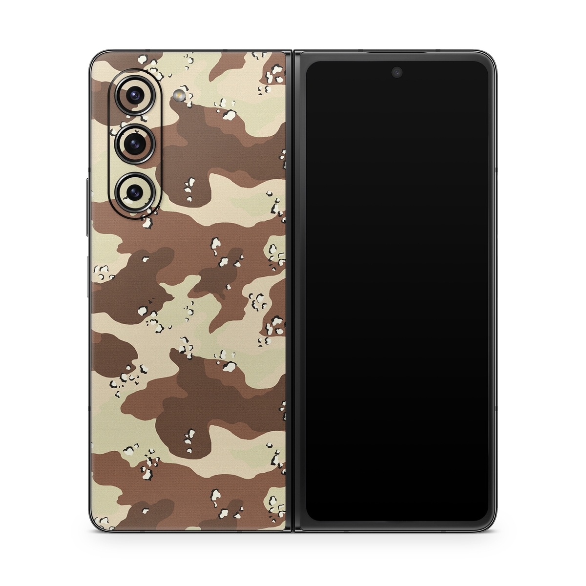Samsung Galaxy Z Fold5 Skin design of Military camouflage, Brown, Pattern, Design, Camouflage, Textile, Beige, Illustration, Uniform, Metal, with gray, red, black, green colors