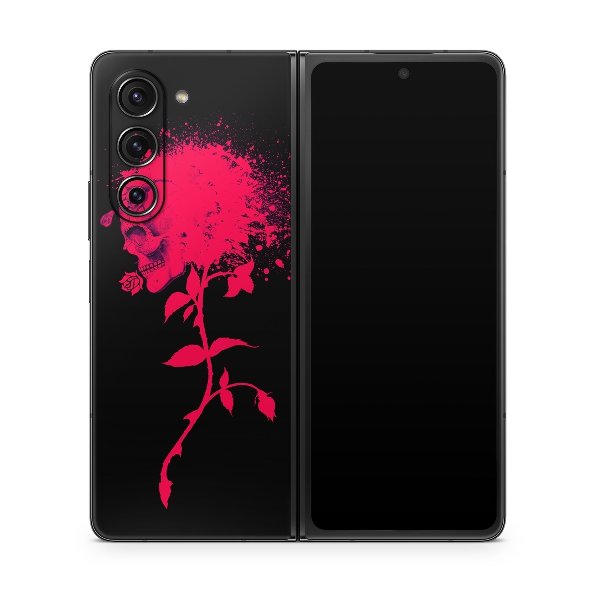 Samsung Galaxy Z Fold5 Skin design of Red, Black, Pink, Graphic design, Magenta, Visual arts, Graphics, Illustration, Plant, Art, with black, red colors