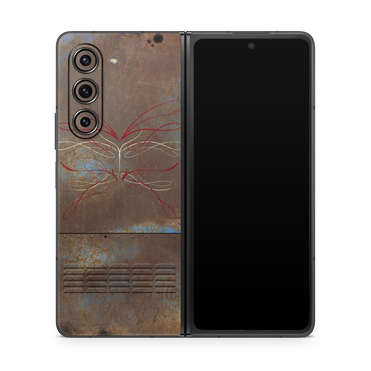 Samsung Galaxy Z Fold5 Skin design of Line, Visual arts, Symmetry, Concrete, Tints and shades, Painting, Art, with blue, red, yellow, brown, black colors