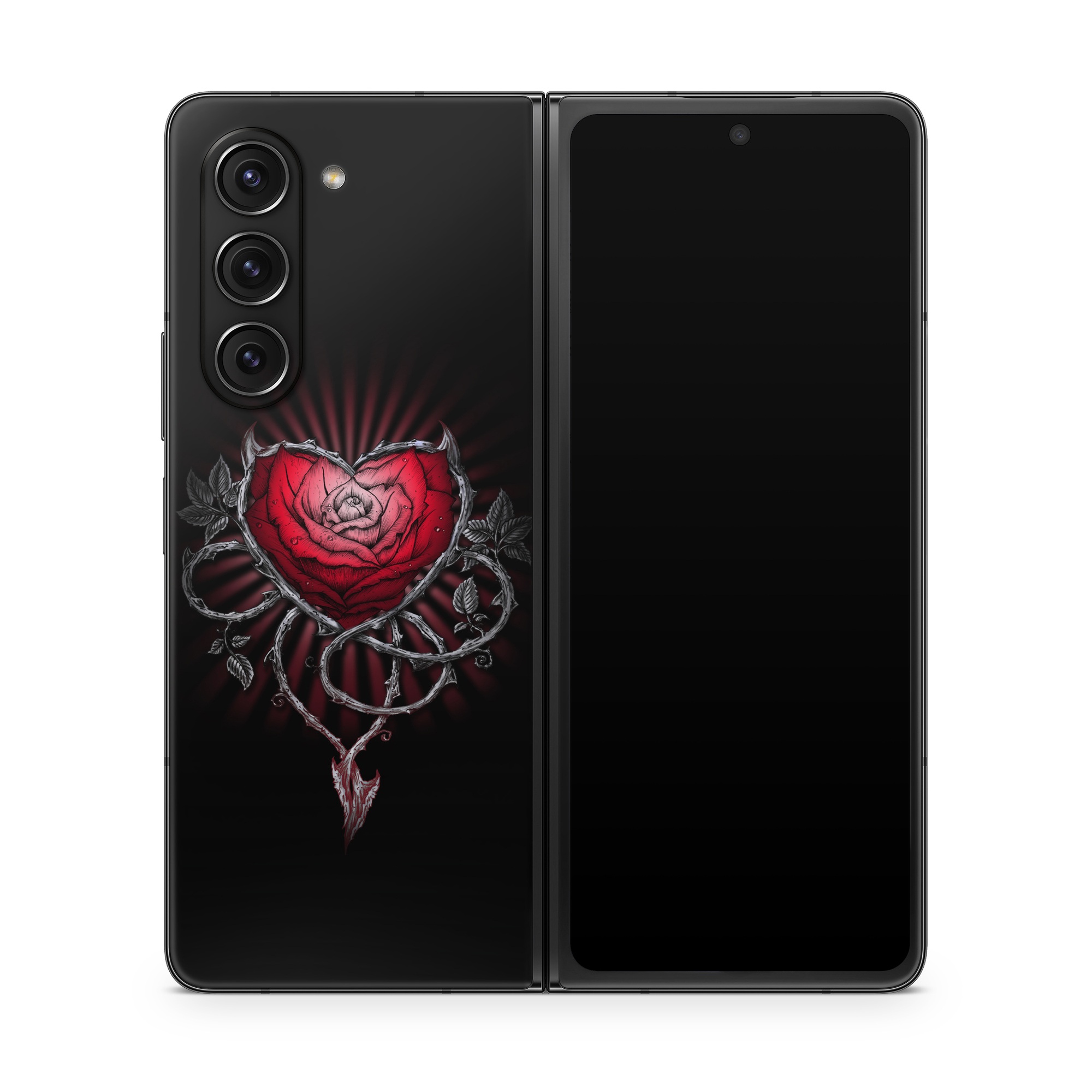 Samsung Galaxy Z Fold5 Skin design of Human body, Flash photography, Gesture, Sleeve, Petal, Font, Jewellery, Fictional character, Magenta, Symmetry, with black, white, red, gray colors