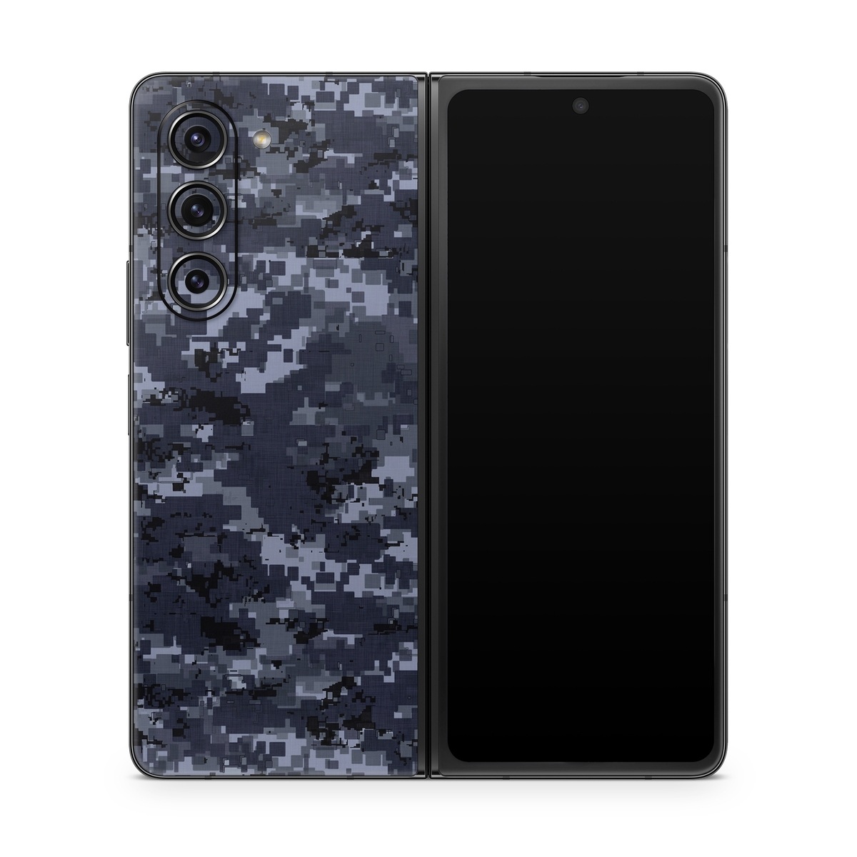 Samsung Galaxy Z Fold5 Skin design of Military camouflage, Black, Pattern, Blue, Camouflage, Design, Uniform, Textile, Black-and-white, Space, with black, gray, blue colors