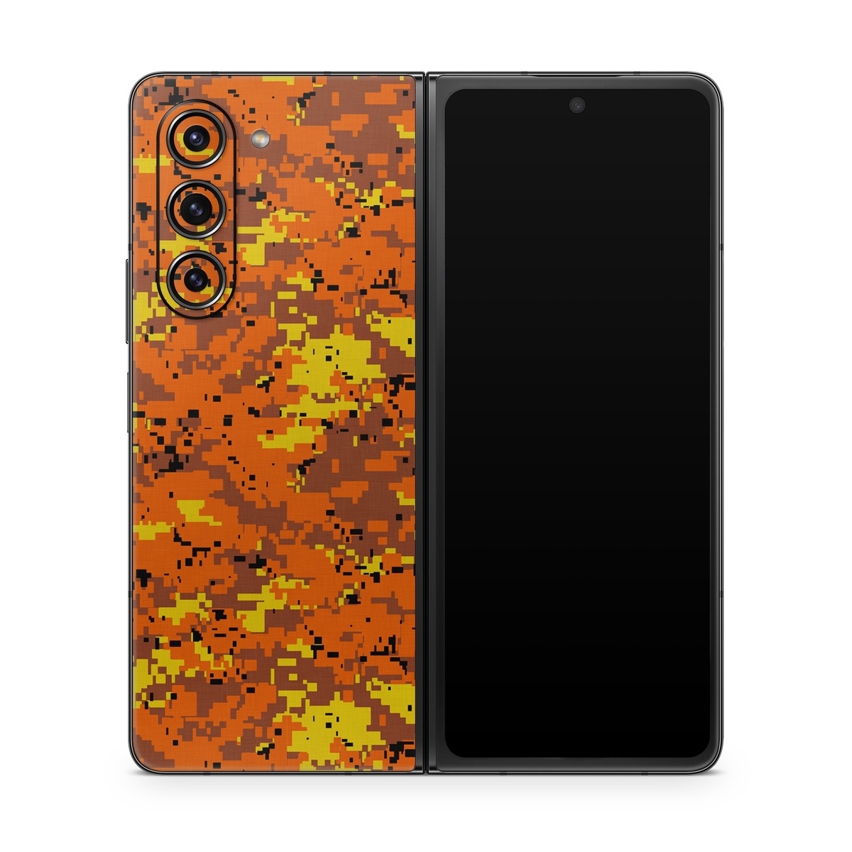 Samsung Galaxy Z Fold5 Skin design of Orange, Yellow, Leaf, Tree, Pattern, Autumn, Plant, Deciduous, with red, green, black colors