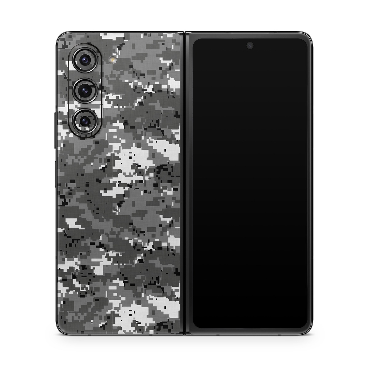 Samsung Galaxy Z Fold5 Skin design of Military camouflage, Pattern, Camouflage, Design, Uniform, Metal, Black-and-white, with black, gray colors