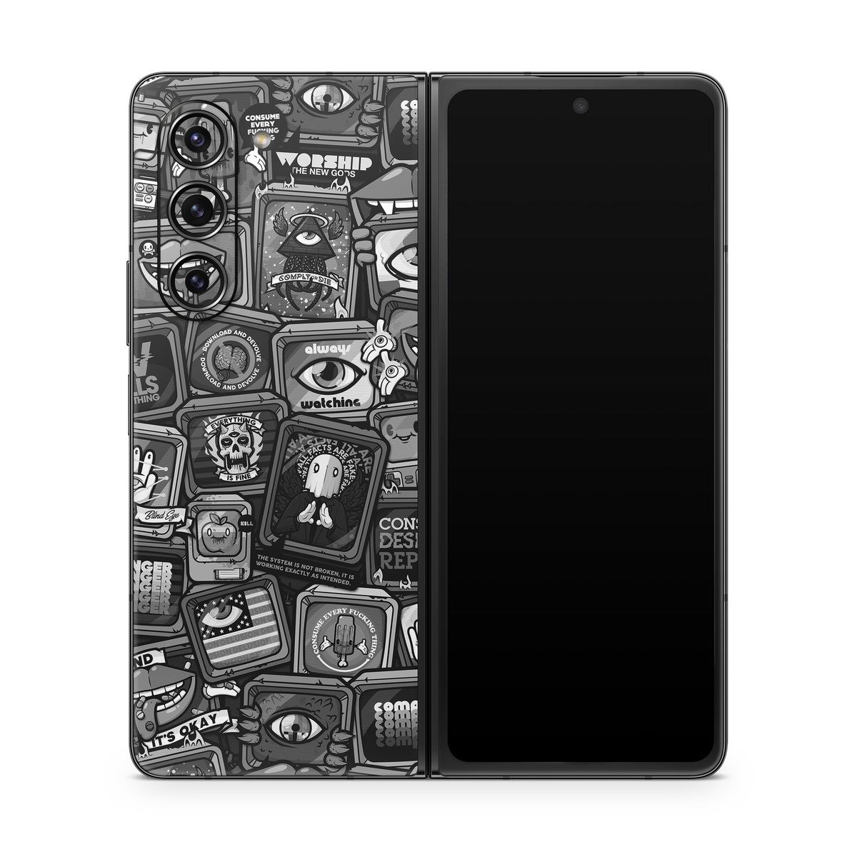 Samsung Galaxy Z Fold5 Skin design of Font, Text, Pattern, Black-and-white, Design, Photography, Stock photography, Illustration, Monochrome, Drawing, with black, white, gray colors