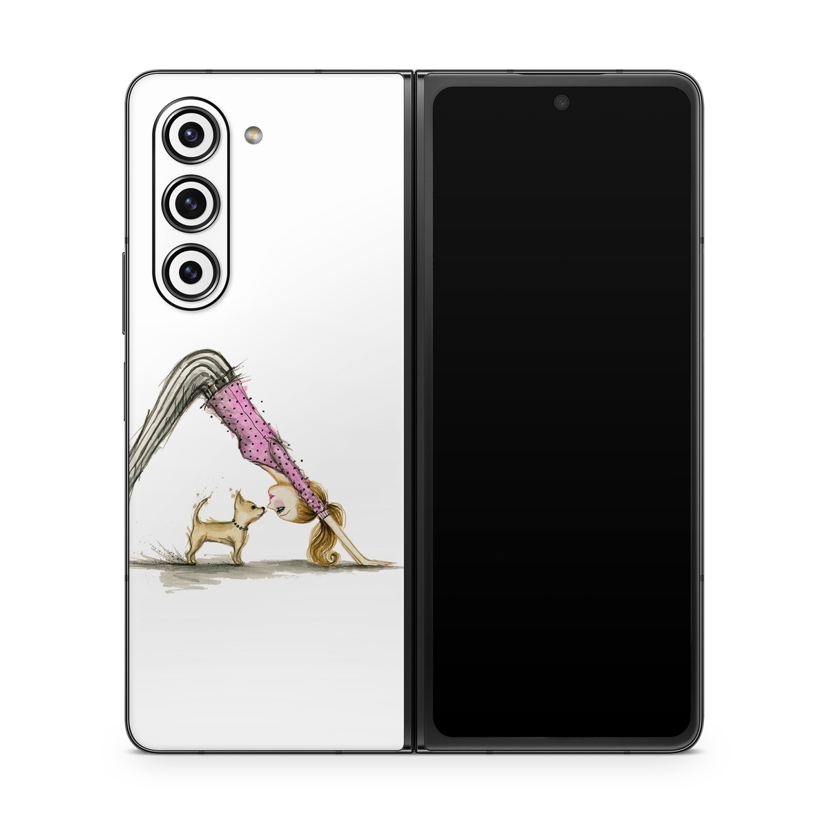 Samsung Galaxy Z Fold5 Skin design of Drawing, Illustration, with white, pink, black, white, brown, yellow colors