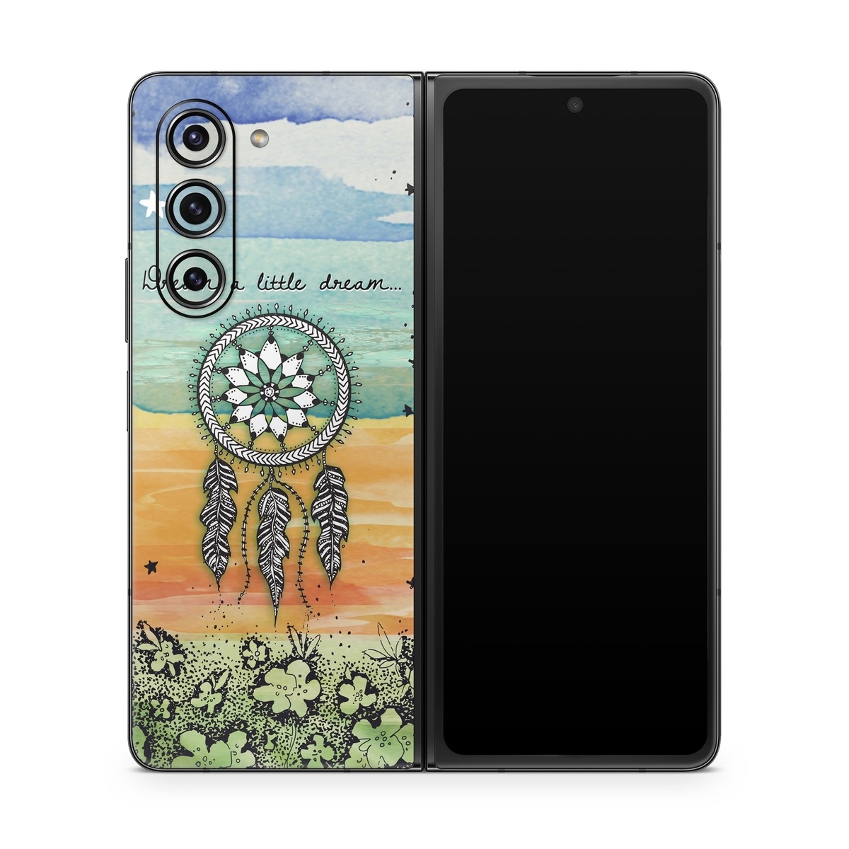 Samsung Galaxy Z Fold5 Skin design of Text, Sky, Font, Illustration, Plant, Art, Wildflower, sunflower, Graphics, with blue, green, yellow, orange, black colors