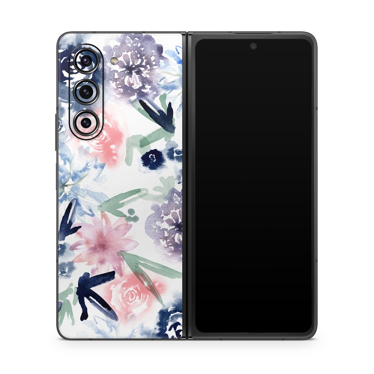 Samsung Galaxy Z Fold5 Skin design of Pattern, Graphic design, Design, Floral design, Plant, Flower, Illustration, with white, blue, purple, green, pink colors