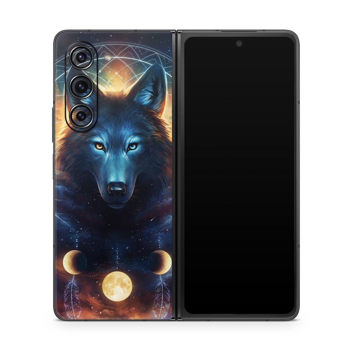 Samsung Galaxy Z Fold5 Skin design of Light, Nature, Carnivore, Organism, Dog breed, Art, Electric blue, Space, Midnight, Illustration, with black, blue, yellow, orange, green, red, white colors