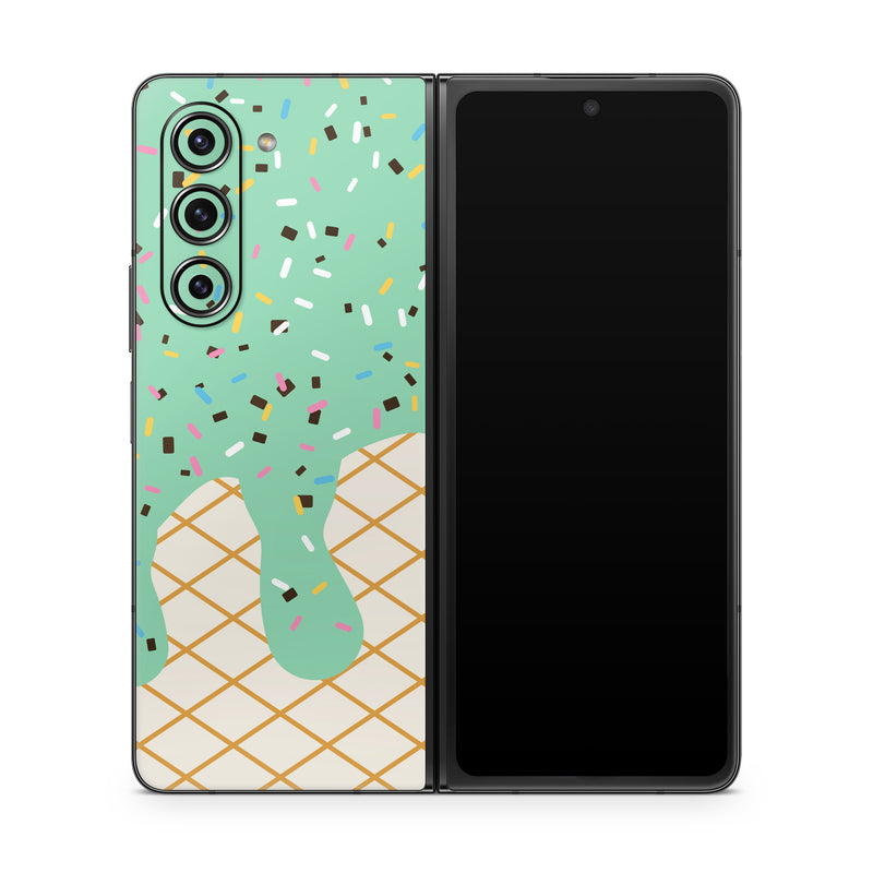 Samsung Galaxy Z Fold5 Skin design of Graphics, Pattern, Polka dot, Wrapping Paper, Child art, with white, brown, yellow, black, green, pink, orange, blue colors
