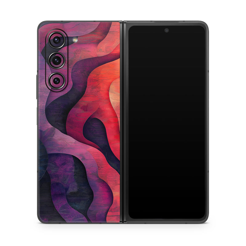 Samsung Galaxy Z Fold5 Skin design of Red, Orange, Art, Brown, Pink, Paint, Modern art, Graphics, Fractal art, Art Paint, with red, orange, yellow, purple, pink, black colors