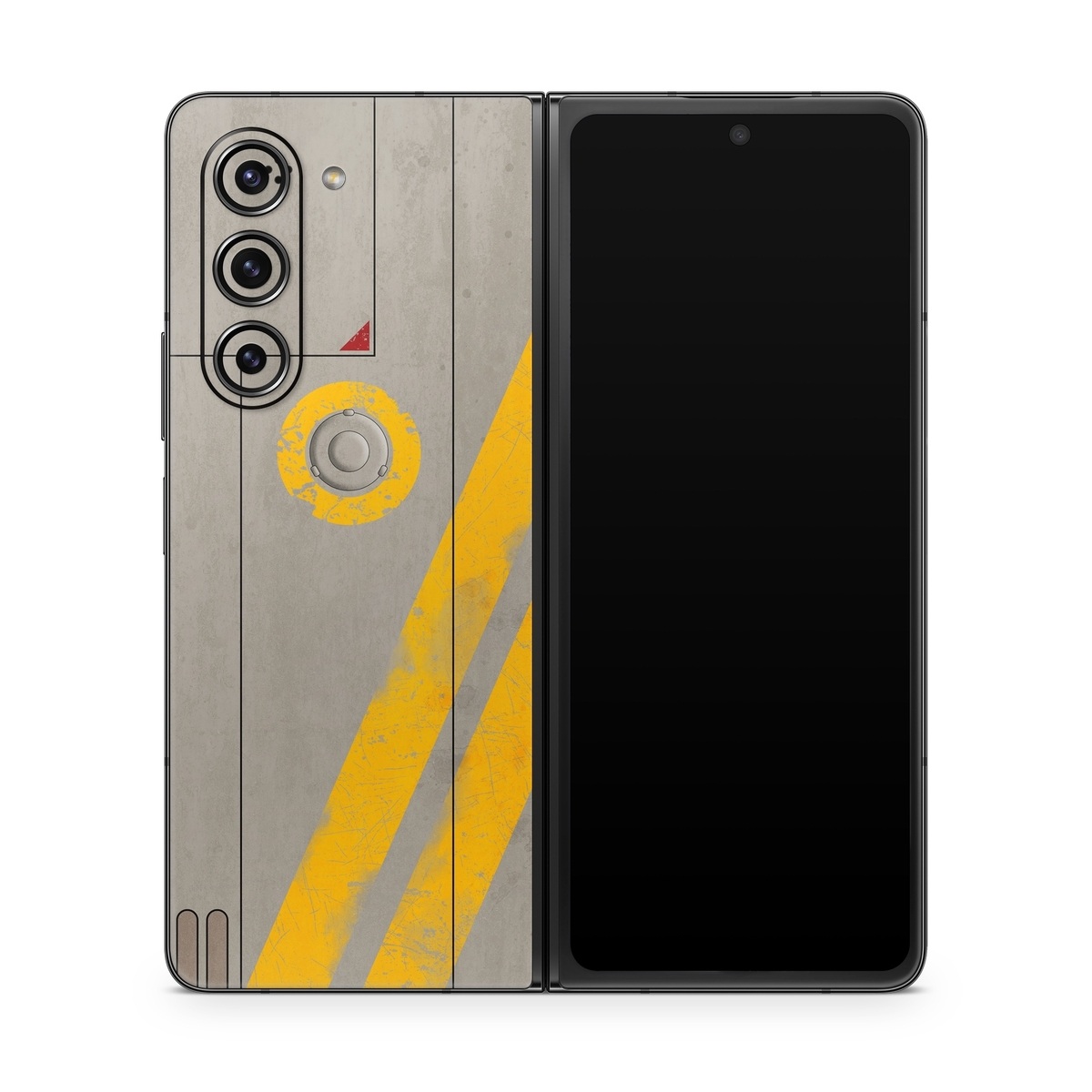 Samsung Galaxy Z Fold5 Skin design of Yellow, Wall, Line, Orange, Design, Concrete, Font, Architecture, Parallel, Wood, with gray, yellow, red, black colors