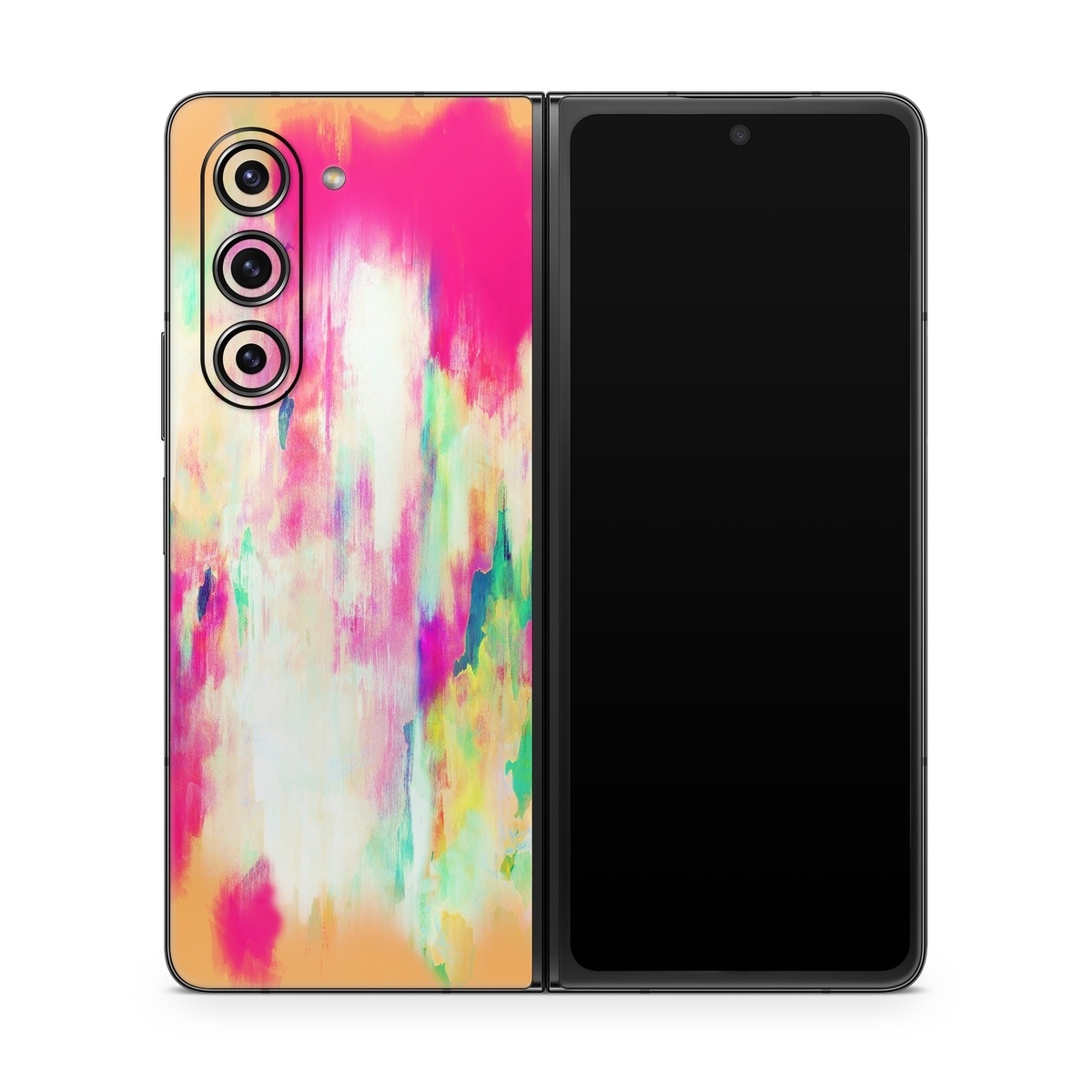 Samsung Galaxy Z Fold5 Skin design of Pink, Magenta, Art, Watercolor paint, Dye, Visual arts, Pattern, Modern art, Painting, Acrylic paint, with red, white, green colors
