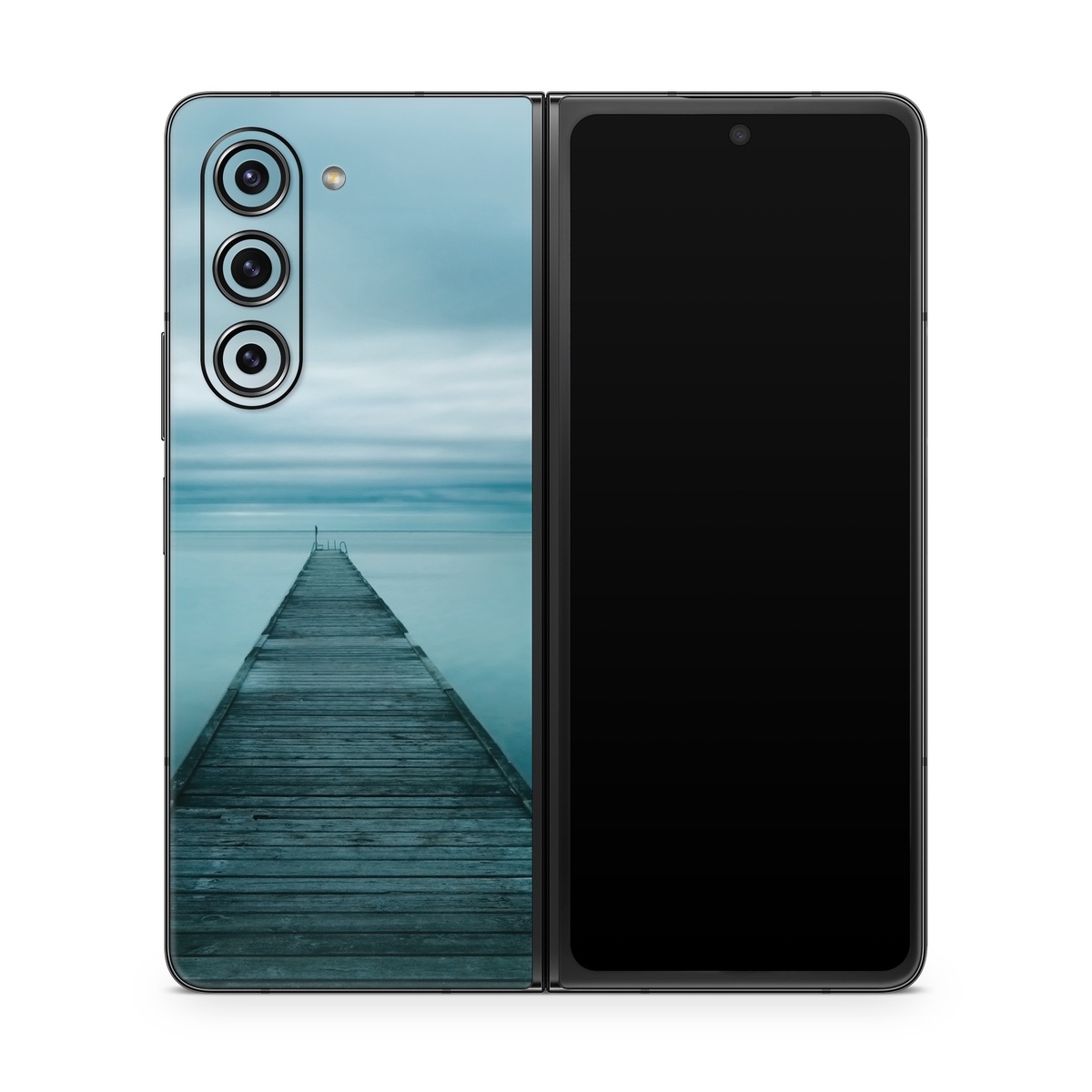 Samsung Galaxy Z Fold5 Skin design of Sea, Water, Horizon, Sky, Blue, Ocean, Daytime, Calm, Fixed link, Symmetry, with black, blue, gray colors