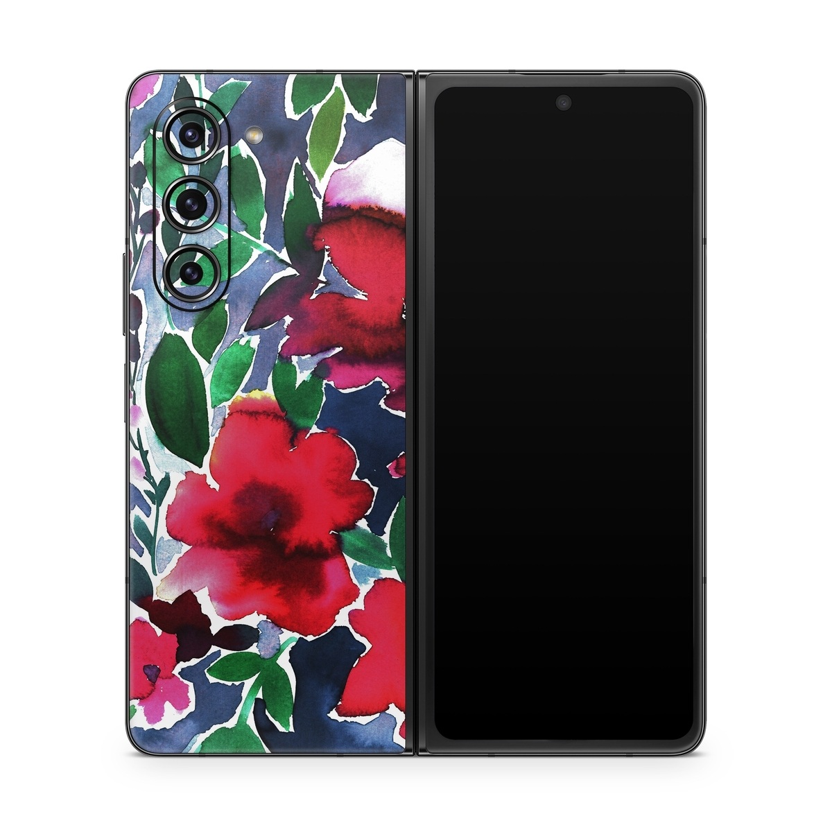 Samsung Galaxy Z Fold5 Skin design of Flower, Petal, Red, Plant, Pattern, Pink, Purple, Flowering plant, Botany, Design, with red, green, pink, blue colors
