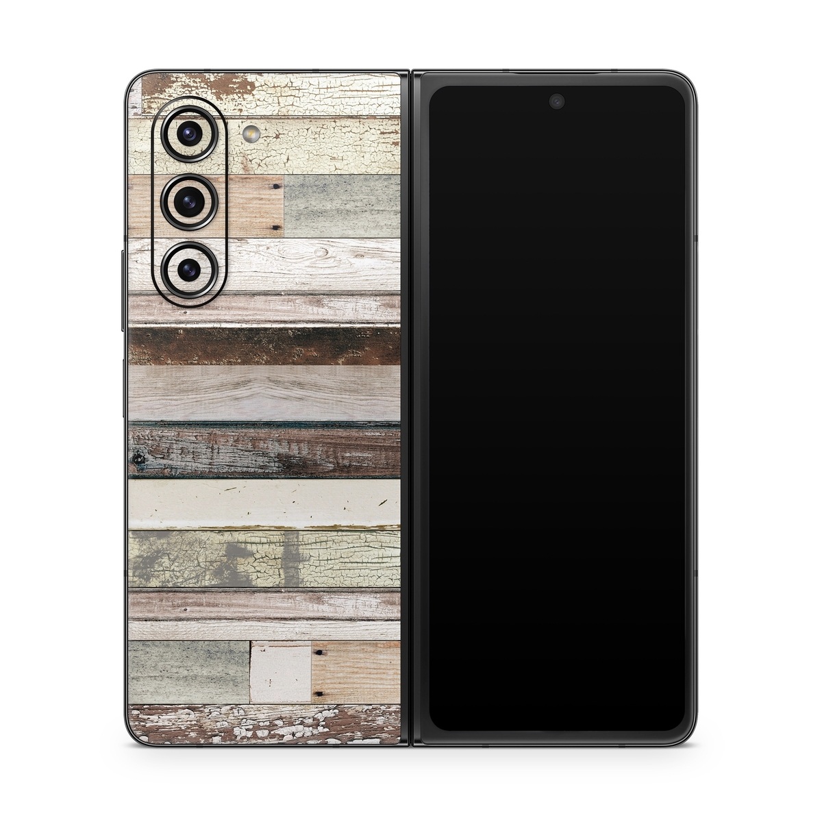 Samsung Galaxy Z Fold5 Skin design of Wood, Wall, Plank, Line, Lumber, Wood stain, Beige, Parallel, Hardwood, Pattern, with brown, white, gray, yellow colors