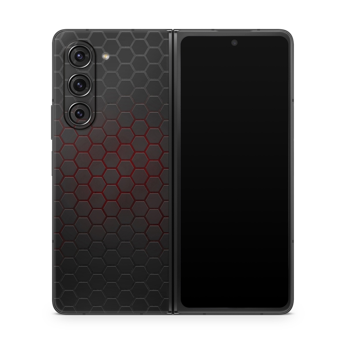 Samsung Galaxy Z Fold5 Skin design of Black, Pattern, Metal, Design, Mesh, Carbon, Space, Wallpaper, with black, red colors