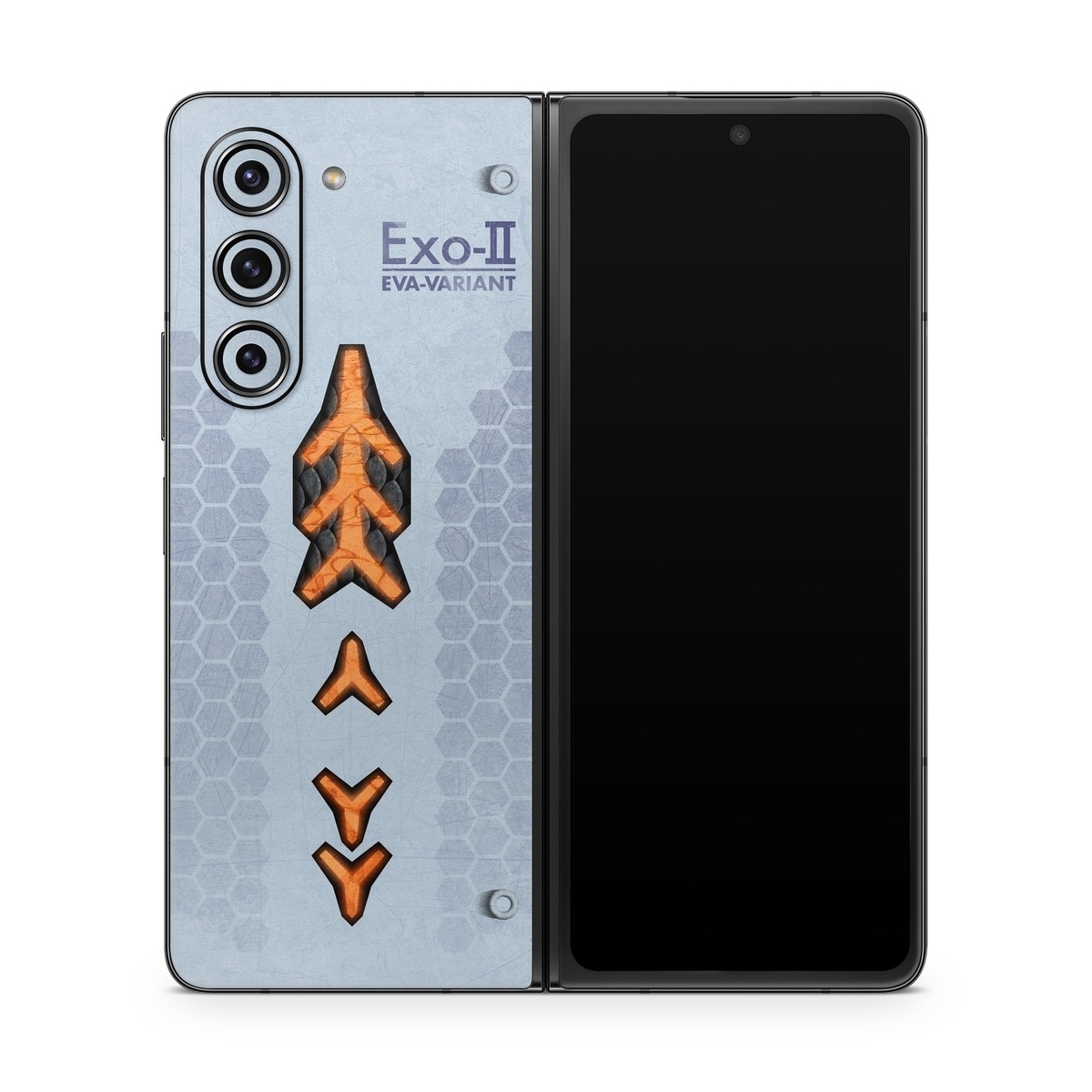 Samsung Galaxy Z Fold5 Skin design of Blue, Symbol, Graphics, with blue, black, yellow, orange, gray colors
