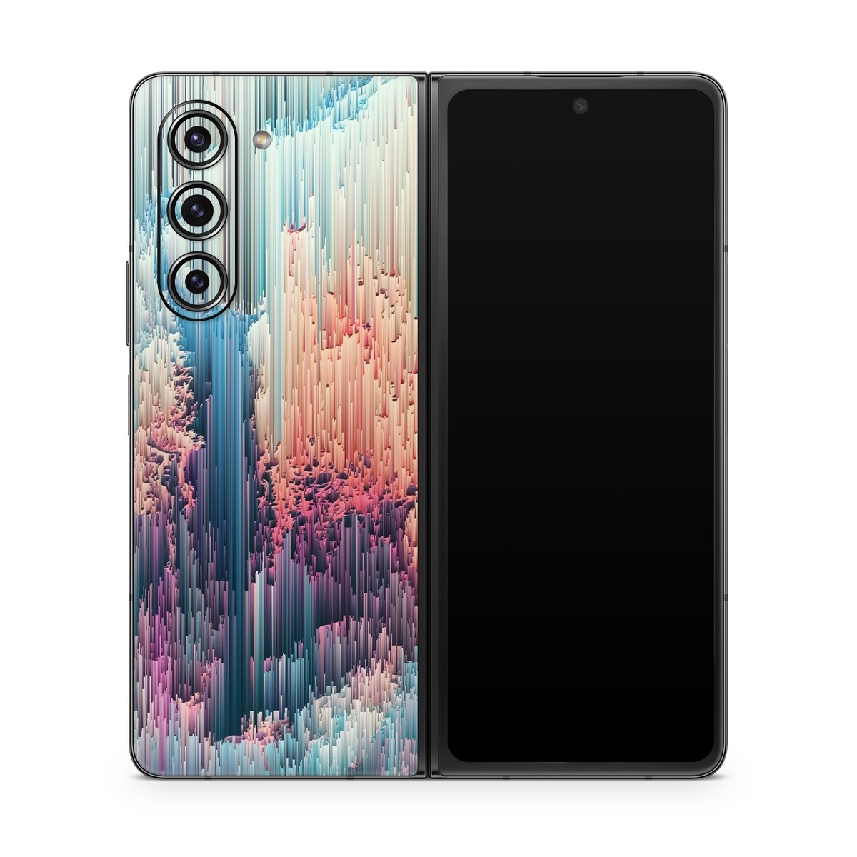Samsung Galaxy Z Fold5 Skin design of Blue, Pink, Sky, Turquoise, Design, Rock, Textile, Photography, Cloud, Winter, with white, blue, purple, pink, red colors