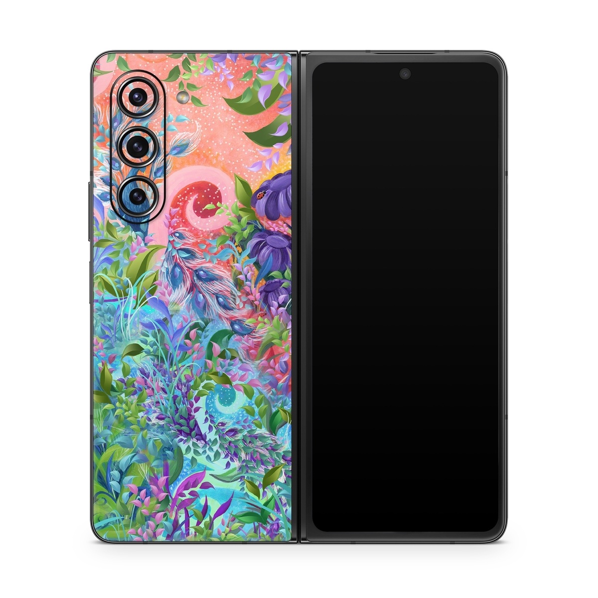 Samsung Galaxy Z Fold5 Skin design of Psychedelic art, Painting, Art, Acrylic paint, Pattern, Modern art, Visual arts, Textile, Design, Organism, with gray, blue, green, pink colors