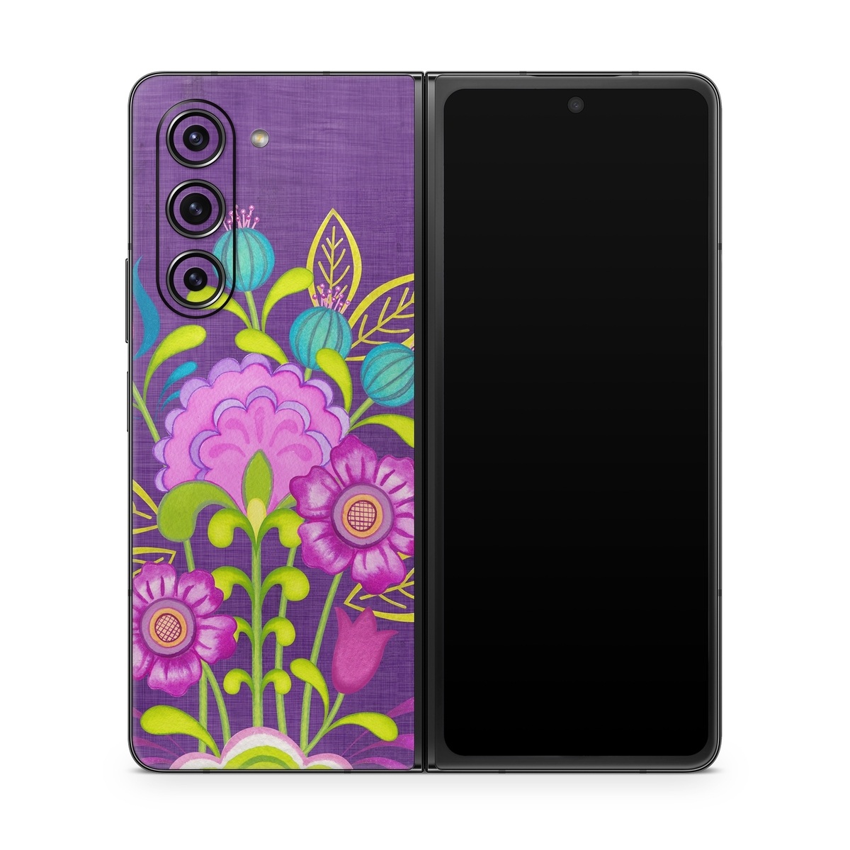 Samsung Galaxy Z Fold5 Skin design of Flower, Pattern, Plant, Violet, Botany, Visual arts, Design, Floral design, Art, Magenta, with blue, purple, green, gray, red colors