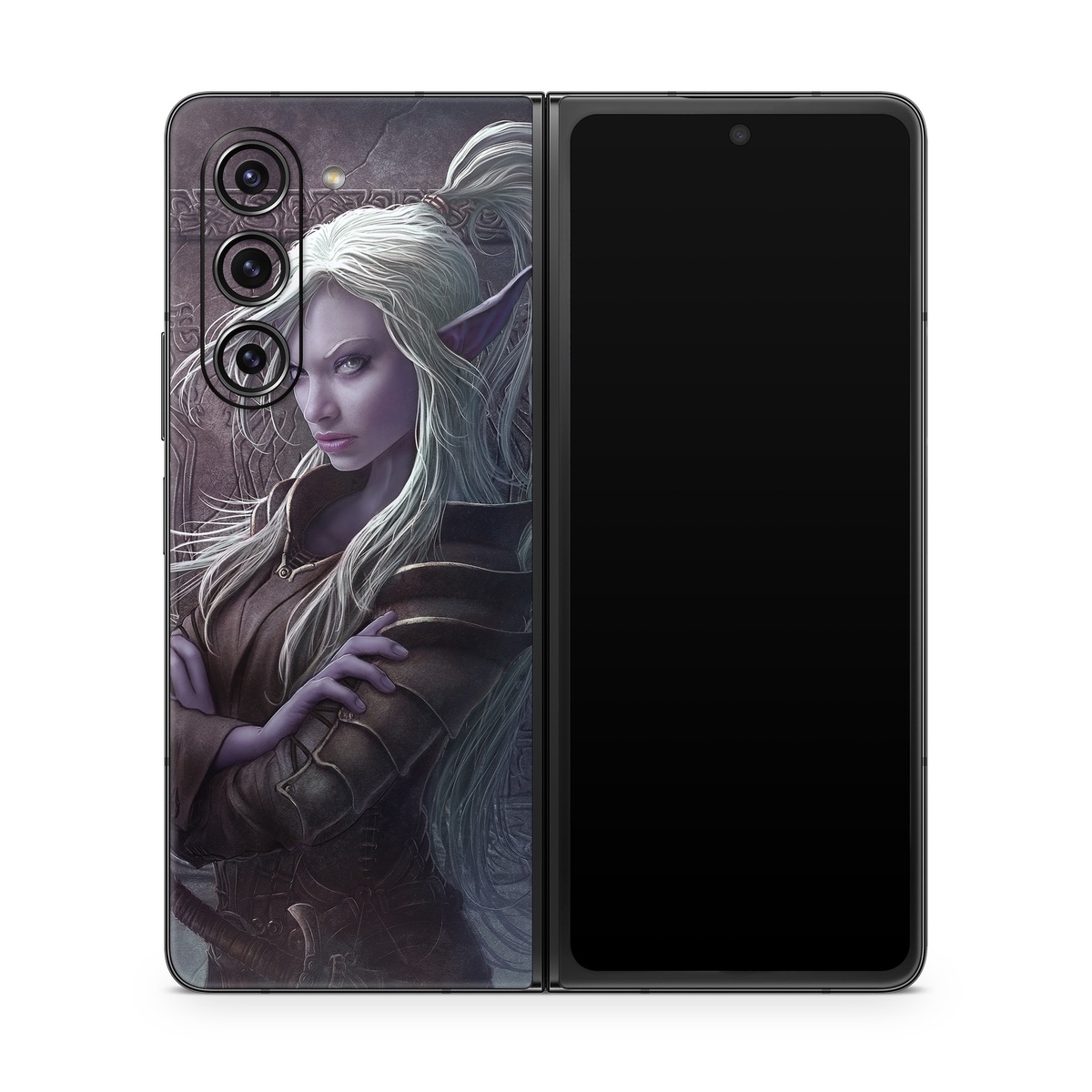 Samsung Galaxy Z Fold5 Skin design of Cg artwork, Beauty, Purple, Lady, Illustration, Fictional character, Long hair, Photography, Art, Portrait, with black, gray, purple colors