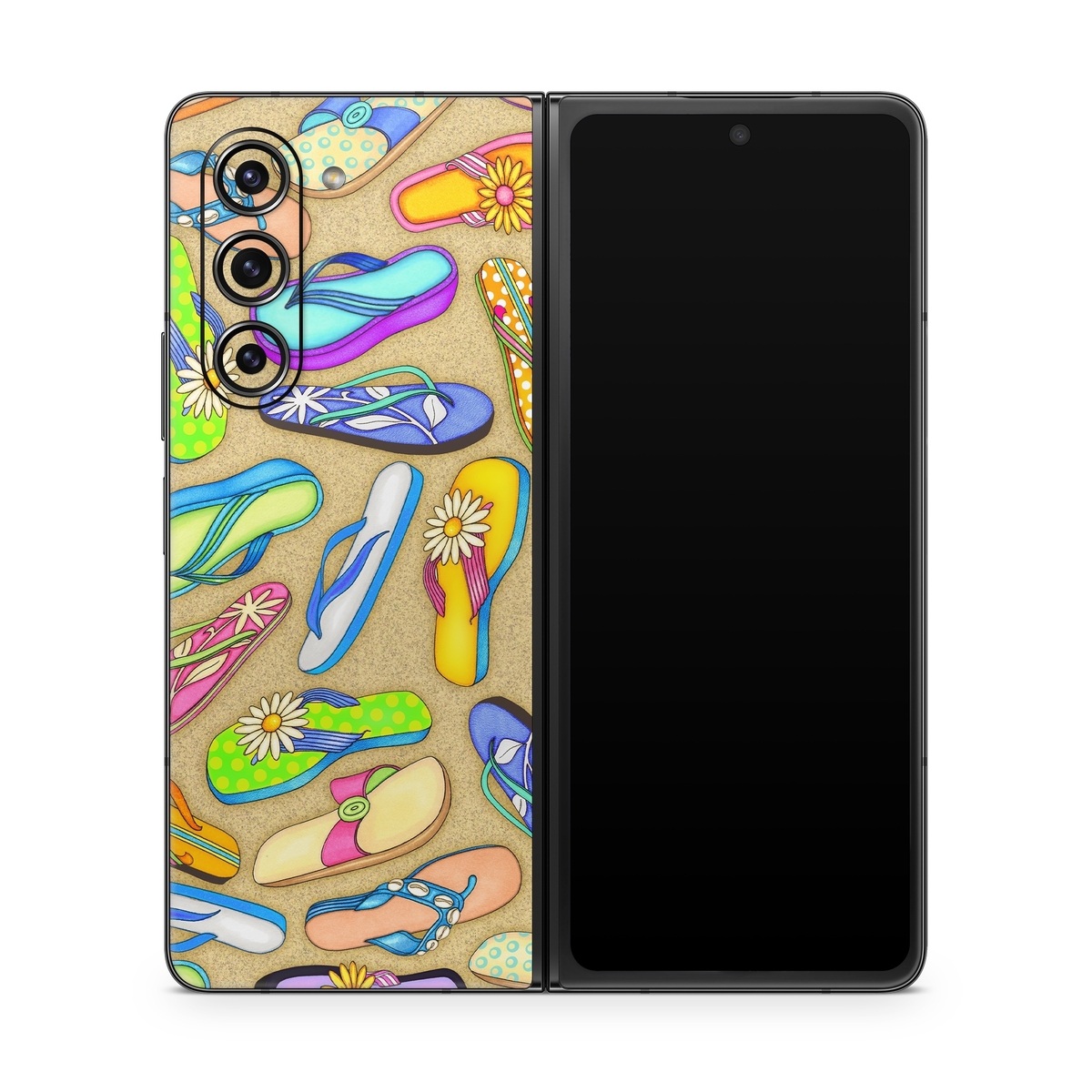 Samsung Galaxy Z Fold5 Skin design of Pattern, Design, Visual arts, Footwear, Art, with gray, green, blue, pink, purple, orange colors