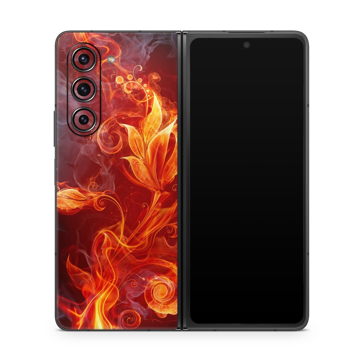 Samsung Galaxy Z Fold5 Skin design of Flame, Fire, Heat, Red, Orange, Fractal art, Graphic design, Geological phenomenon, Design, Organism, with black, red, orange colors