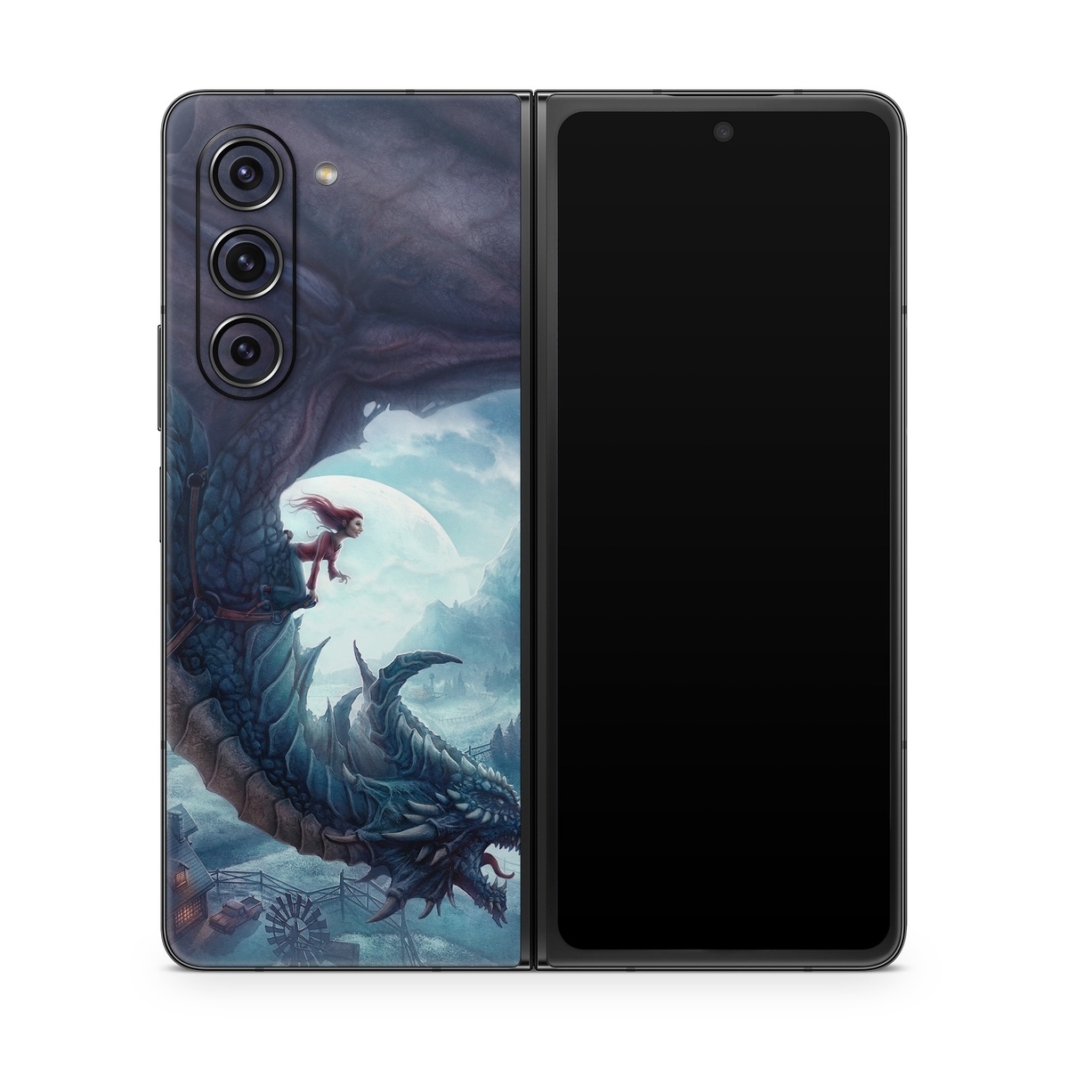 Samsung Galaxy Z Fold5 Skin design of Dragon, Cg artwork, Illustration, Action-adventure game, Fictional character, Mythical creature, Mythology, Fiction, Cryptid, Extinction, with blue, white, brown, green colors