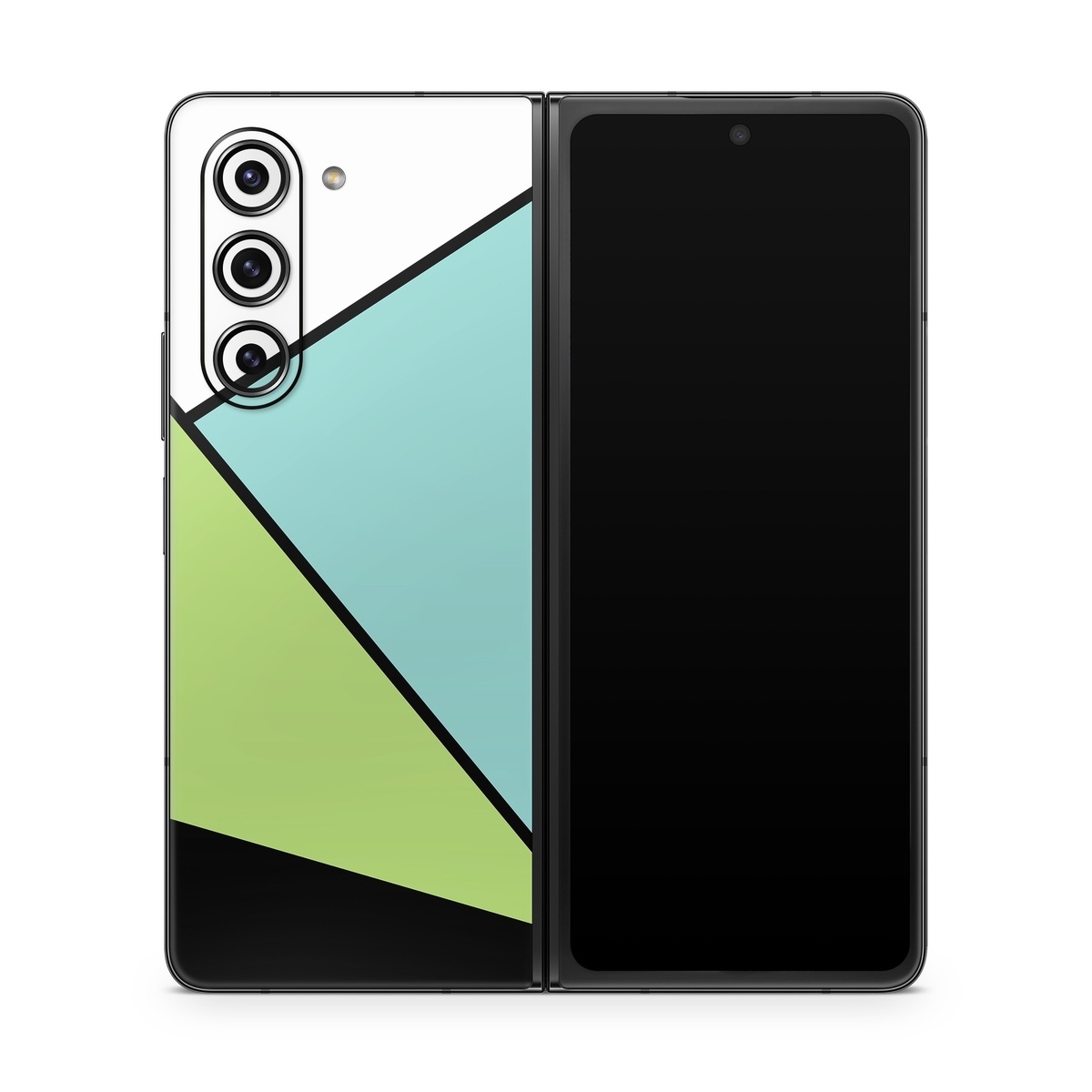 Samsung Galaxy Z Fold5 Skin design of Green, Line, Blue, Triangle, Design, Parallel, Pattern, Graphic design, Slope, with white, black, green, blue colors